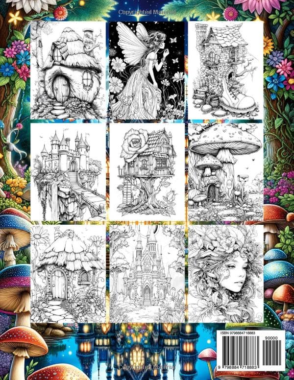 Fairyland Adult Coloring Book: Fairytale Designs of Enchanting Fairies, Magical Houses, and Fantasy Castles for Mindfulness and Relaxation WoodArtSupply