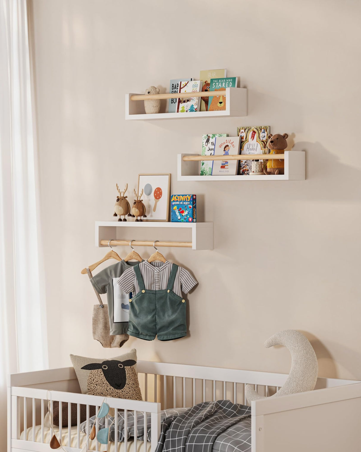 G&W Gruwald Nursery Book Shelves, Set of 3, Wall Bookshelf, Book Shelf for Kids Rooms, Wall Book Shelves for Bedroom Kids, Floating Shelf, Nursery Decor G&W Gruwald