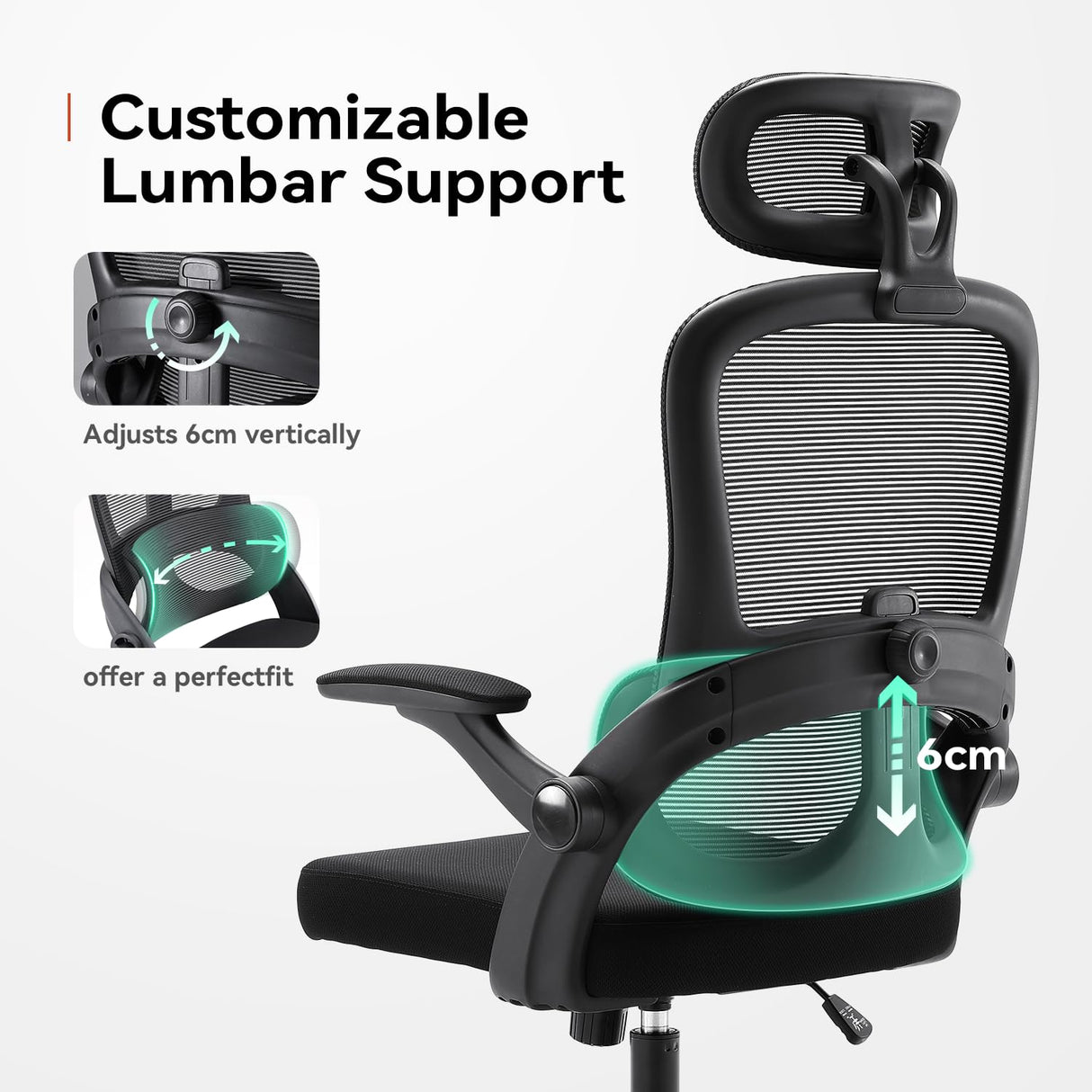 SIHOO M102C Ergonomic Mesh Office Chair, High Back Desk Chair with 3D Armrests, Up&Down Lumbar Support, Swivel Computer Task Chair with Adjustable 2D Headrest, Tilt Function Black SIHOO