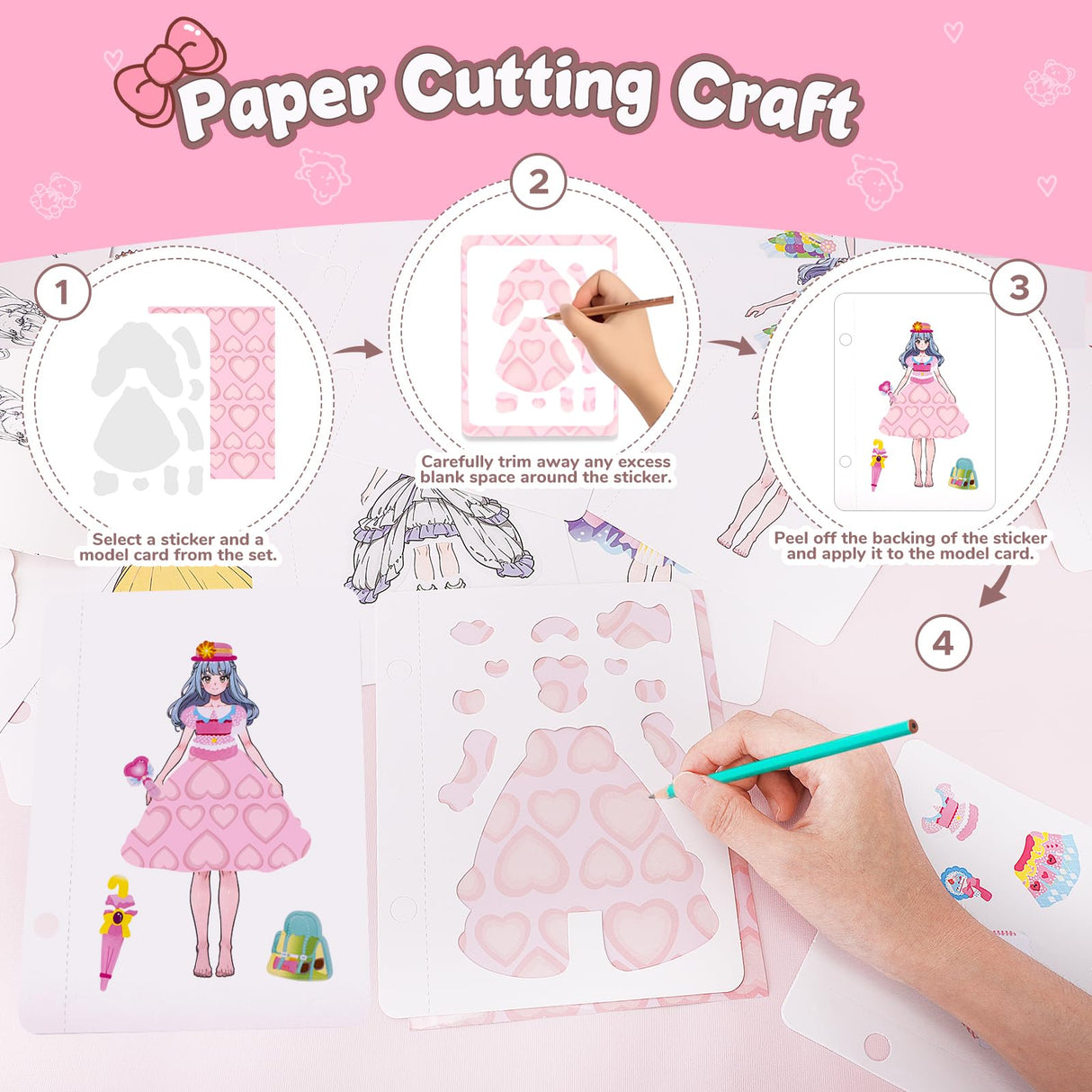 4 in 1 Paper Craft Kits for Girls,Princess Dress-up Activity Book with Water Painting,Poking Art,Sticker,Paper Cutting Craft,Arts and DIY Crafts Kit Gifts Toys for Kids Ages 4 5 6 7 8+ Years Old homicozy
