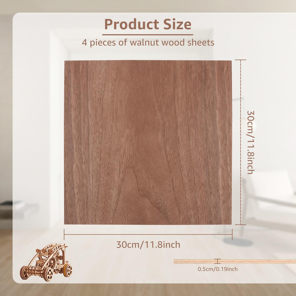 CertBuy 4 Pack Walnut Plywood 12 x 12 Inch, 1/5" Walnut Crafts Wood for Crafts, 5mm Thickness Plywood for Laser Cutting and Engraving, Walnut Unfinished Wood for Craft, CNC Cutting, Painting, Fretwork CertBuy