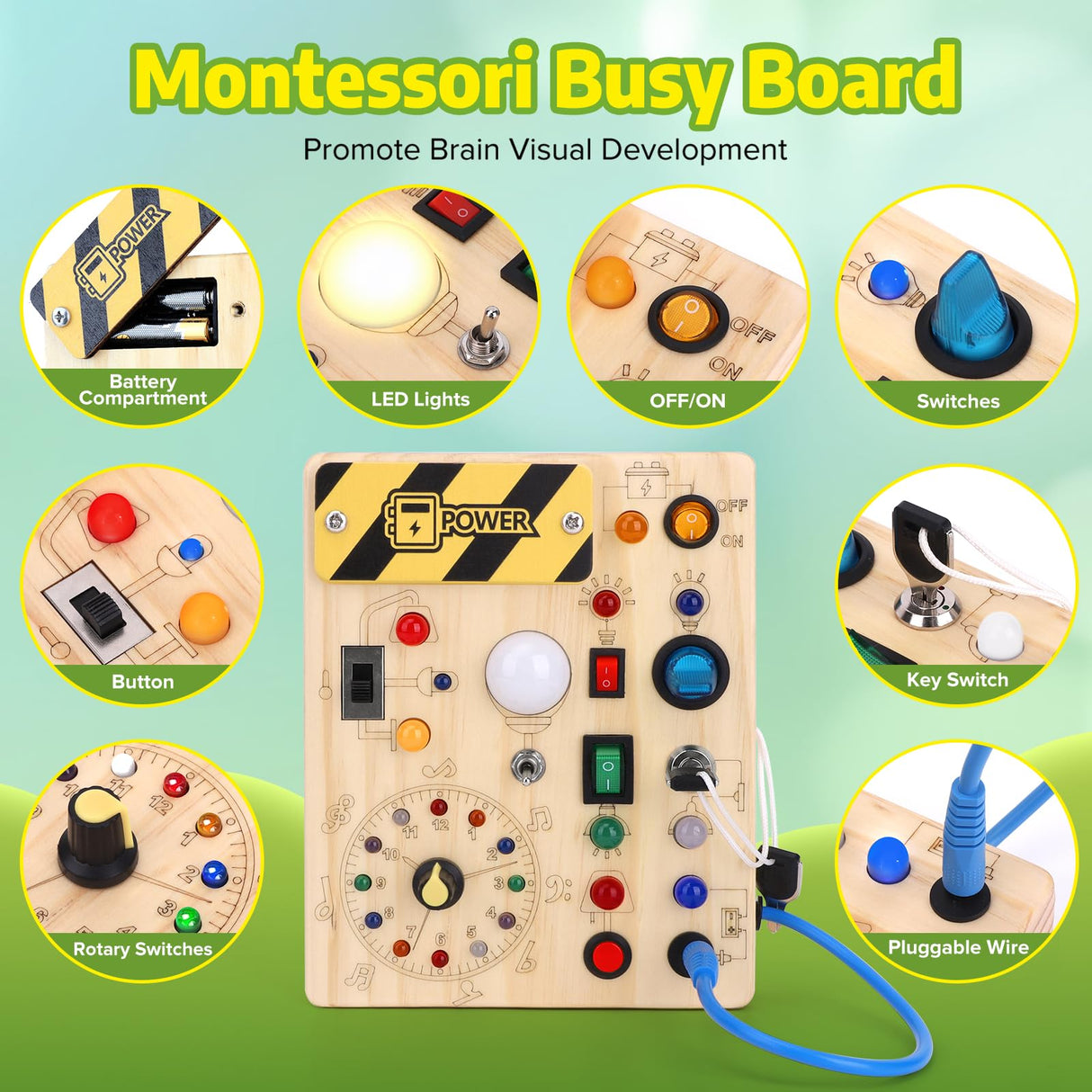 wakeInsa Montessori Busy Board,Montessori Toys for 1-3 Years Old,Baby Sensory Board,Preschool Learning Activities,Wooden Toys for Toddler,Christmas & Birthday Gift for Boys & Girls wakeInsa