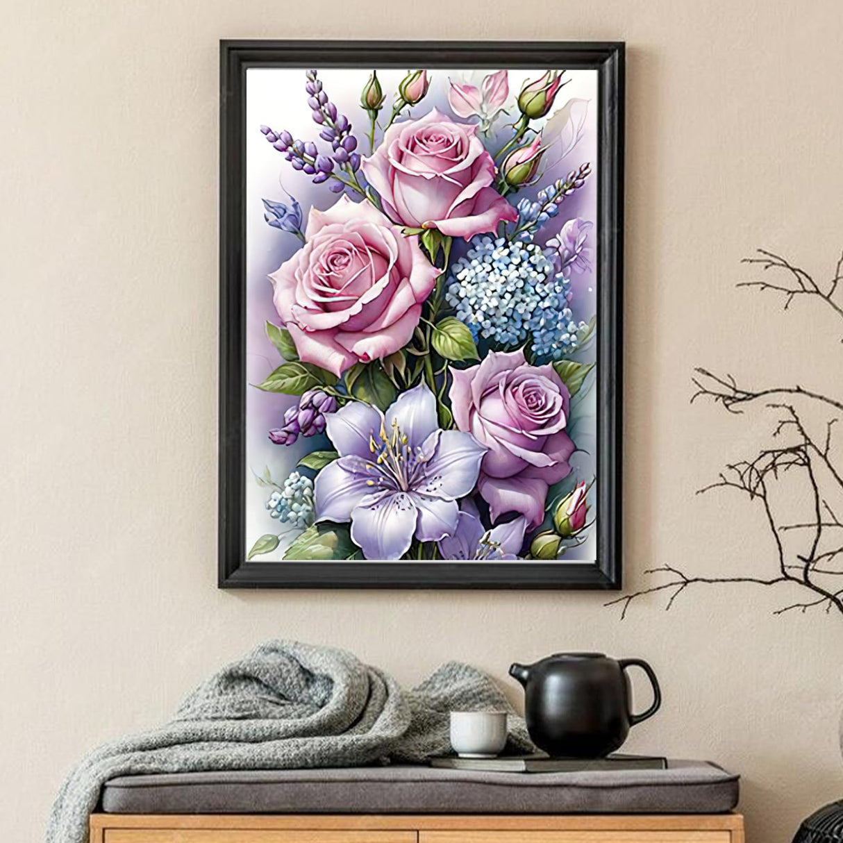 Auremi Diamond Painting Kits for Adults, Rose FlowerDiamond Art Kits Full Drill Diamond Paintings for Beginners 5D Round Flowers Diamonds Pictures Gem Art Painting Kits for Home Wall Decor 12x16 in Auremi