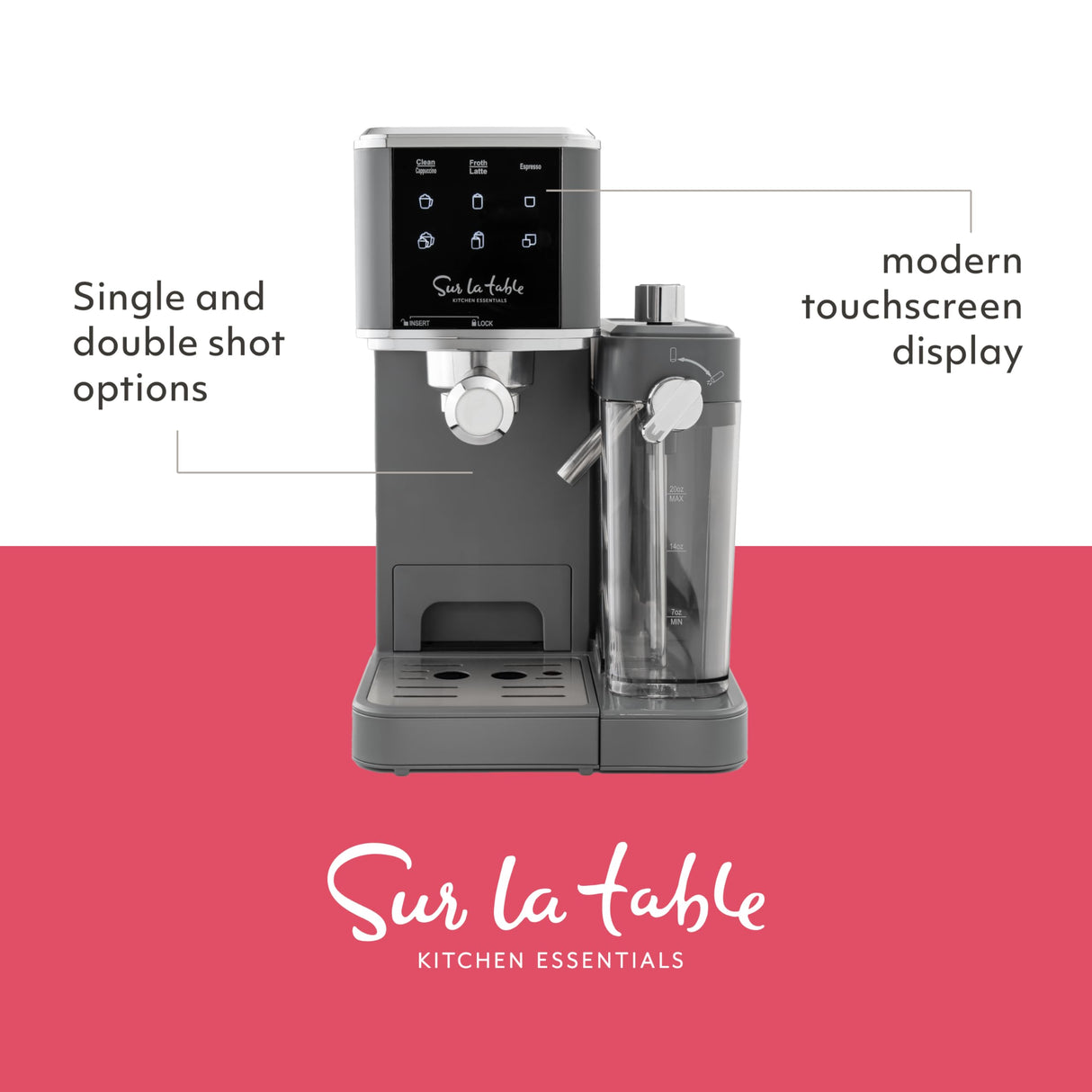 SUR LA TABLE KITCHEN ESSENTIALS 6-IN-1 Espresso Maker - Brew Lattes, Cappuccinos and Single or Double Espressos, Automatic Milk Frother and Digital LED Touchscreen Display, 1350w Sur La Table