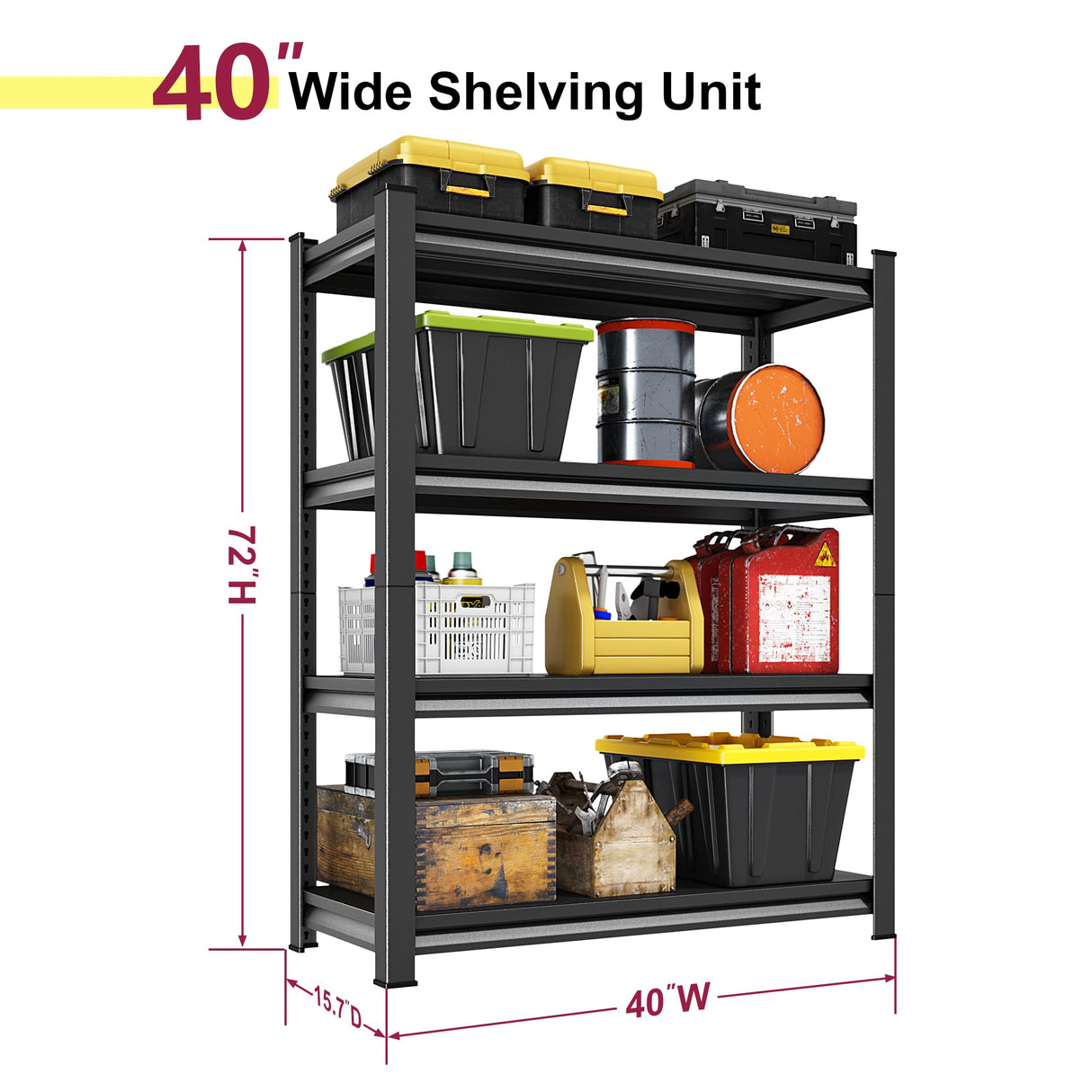 Huhaneon Garage Shelves Heavy Duty - 40''W 2,000Lbs Metal Adjustable Storage Shelving Rack Units for Warehouse Basement Pantry Kitchen 40" W x 16" D x 66" H 4 Tier Black Huhaneon
