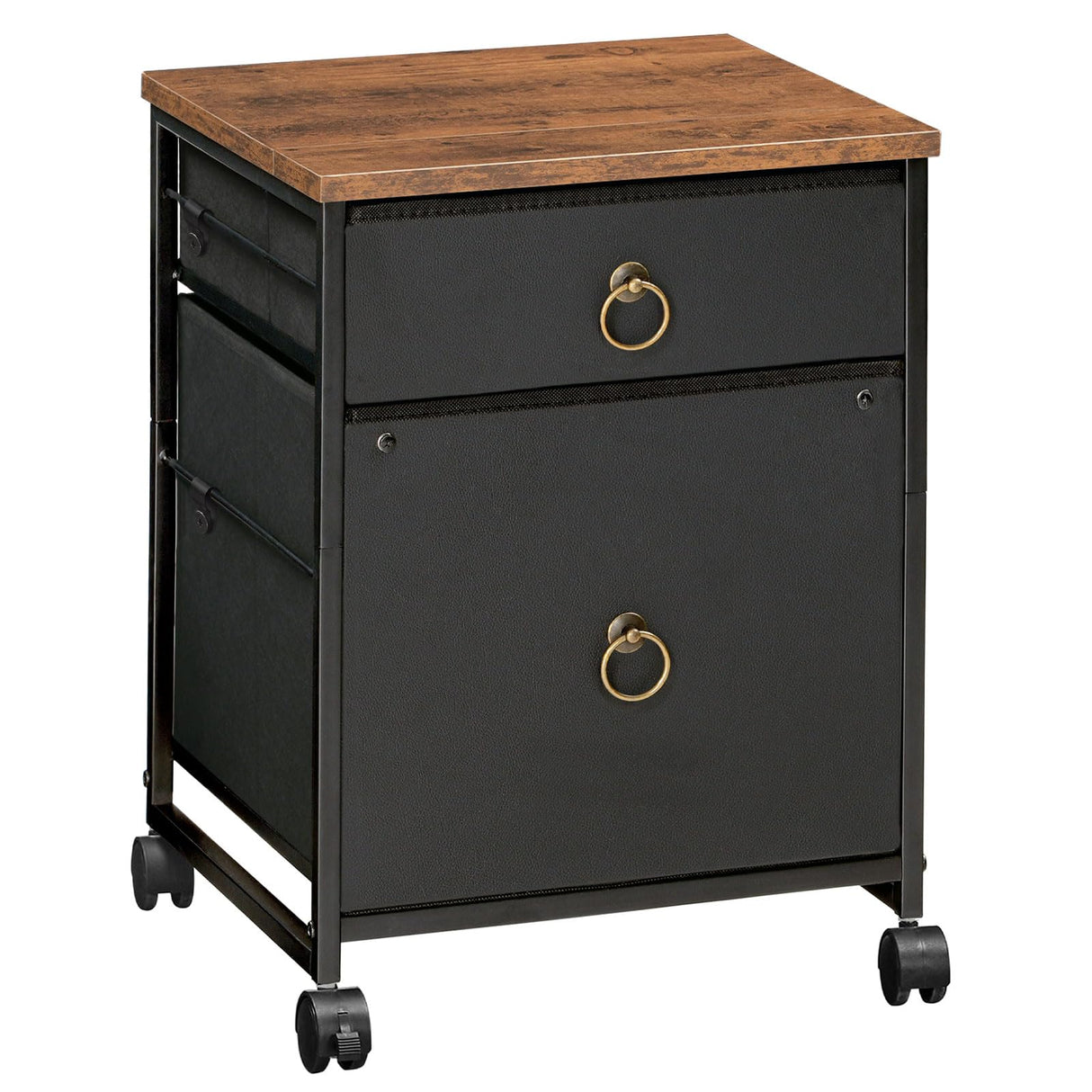 HOOBRO File Cabinet, 2-Drawer Filing Cabinet, Vertical Mobile Office Cabinet, Rolling Printer Stand, for A4/Letter Size Files, Nonwovens Drawer, for Home Office, Rustic Brown and Black BFK21WJ01 HOOBRO