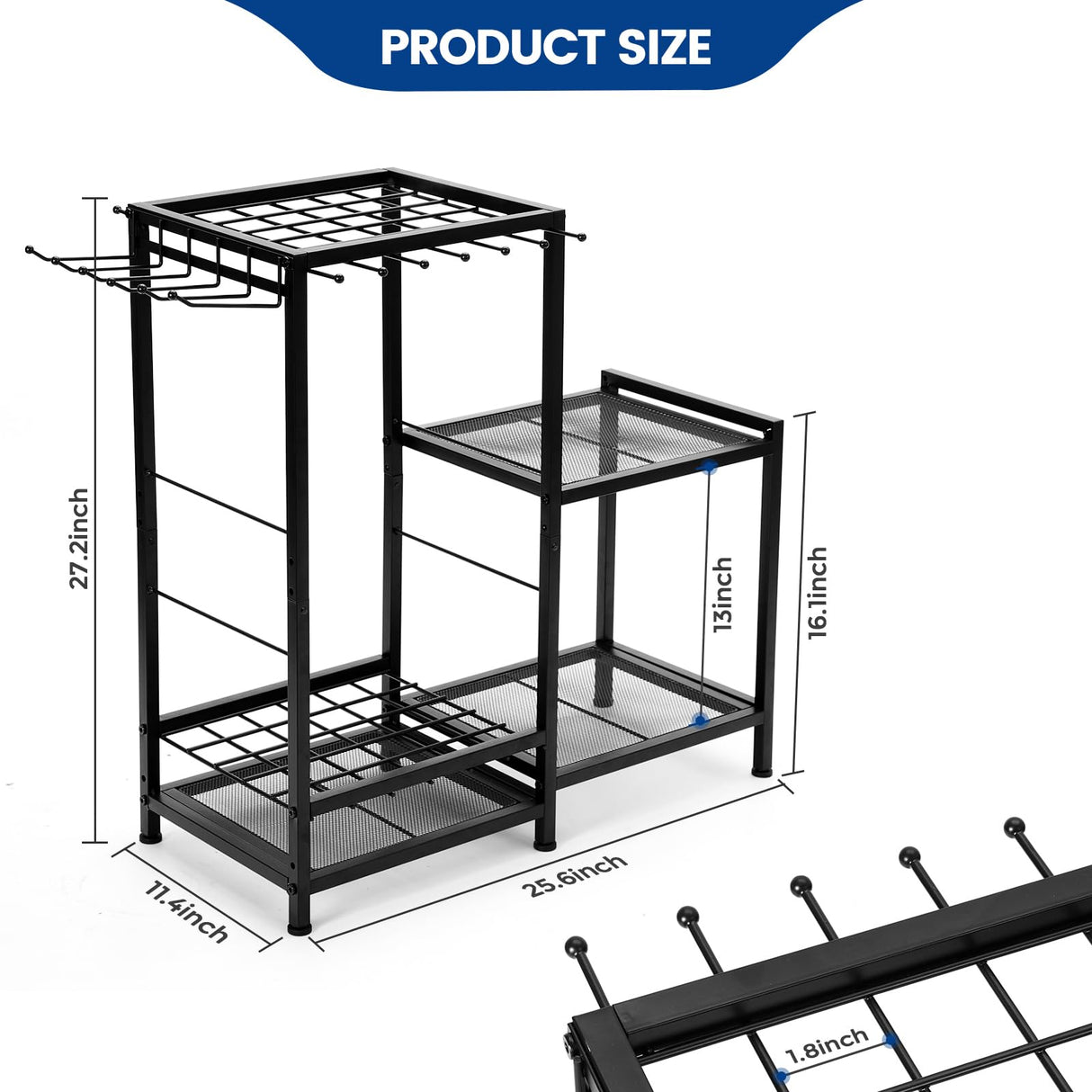 Garden Tool Organizer for Garage, Yard Tools Organizer with 2-tier Metal Shelve, Garage Tool Rack Hold Up to 50 Tools, Garden Tool Storage, Heavy Duty Steel, Yard Tool Holder for Garage, Shed, Outdoor Kingarage