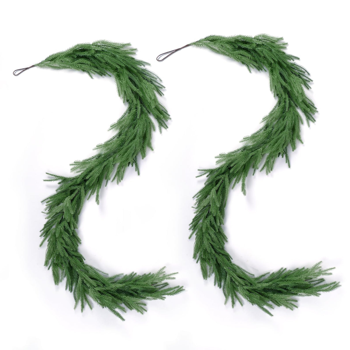 2 Pack Christmas Norfolk Pine Garlands 9FT, Real Touch Artificial Greenery Garland – Full Evergreen Pine Garland for Mantle, Fireplace, Table, Wall, Stairs & Outdoor Holiday Décor Geegoods