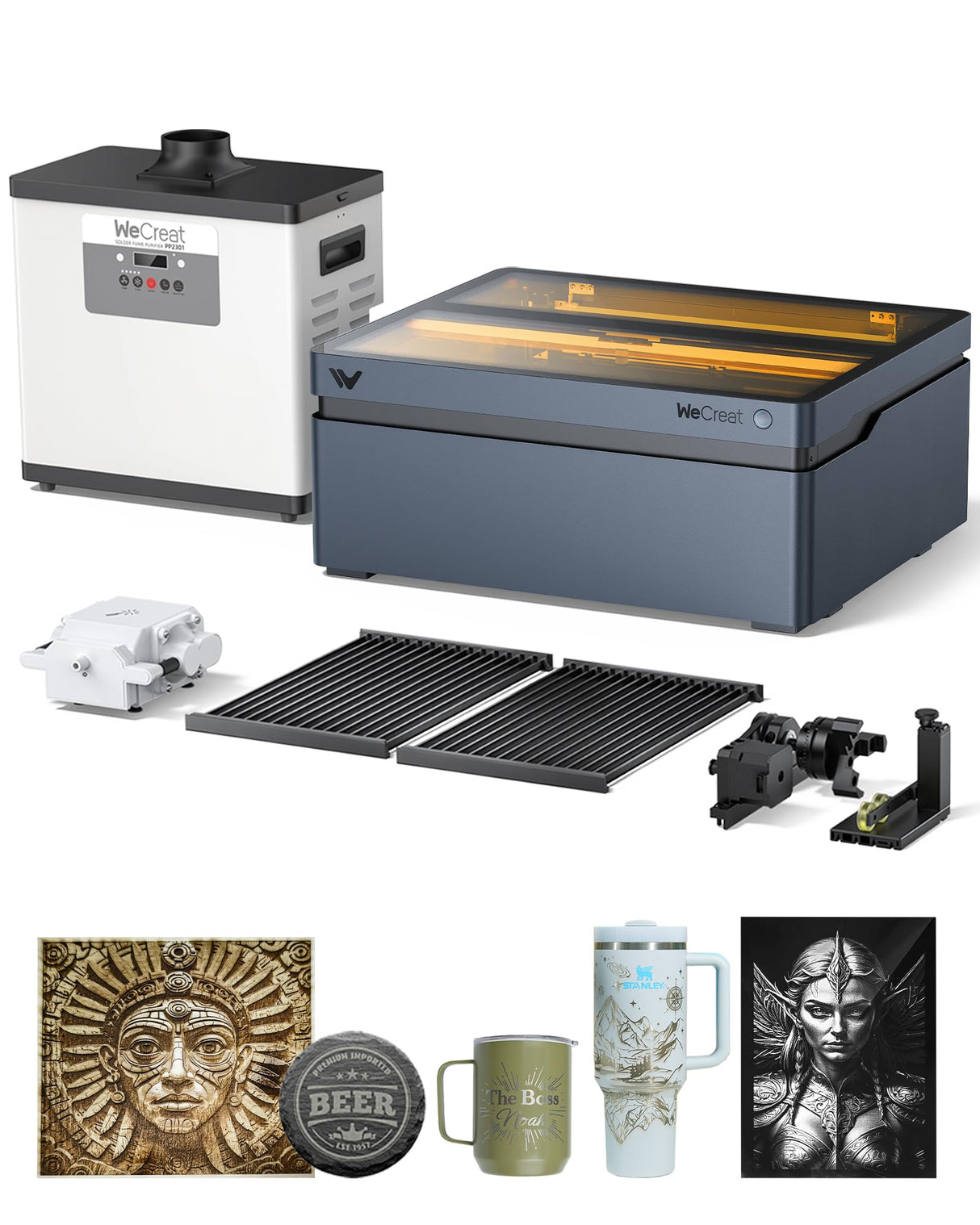 WECREAT Vision 40W Laser Cutter with Fume Extractor, 4 in 1 Rotary, Air Assist, Laser Bed, Fully Enclosed Diode Desktop Laser Engraver Machine for Acrylic Wood Metal Leather Craft DIY WECREAT