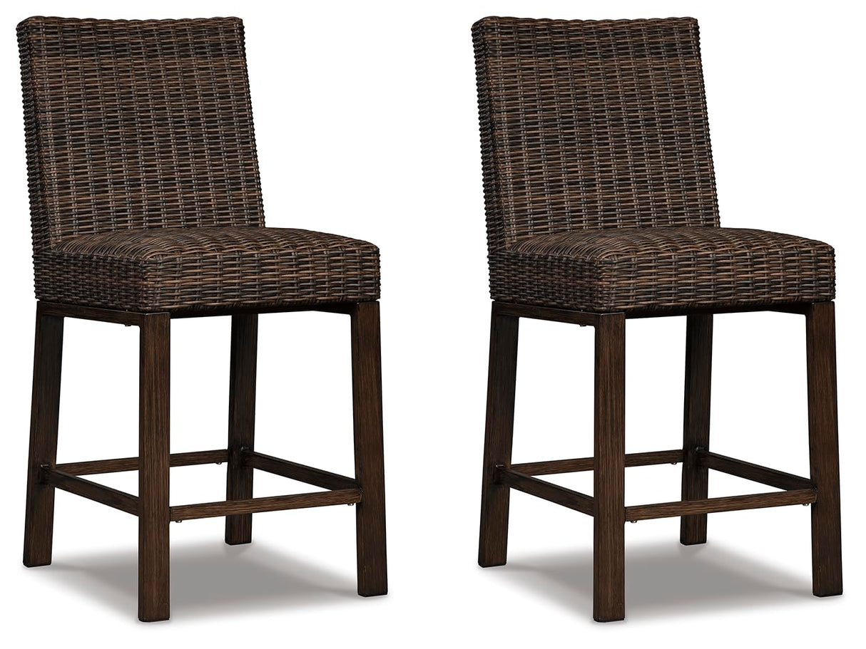 Signature Design by Ashley Paradise Trail Outdoor 27.5" Wicker Patio Barstool, 2 Count, Brown Signature Design by Ashley