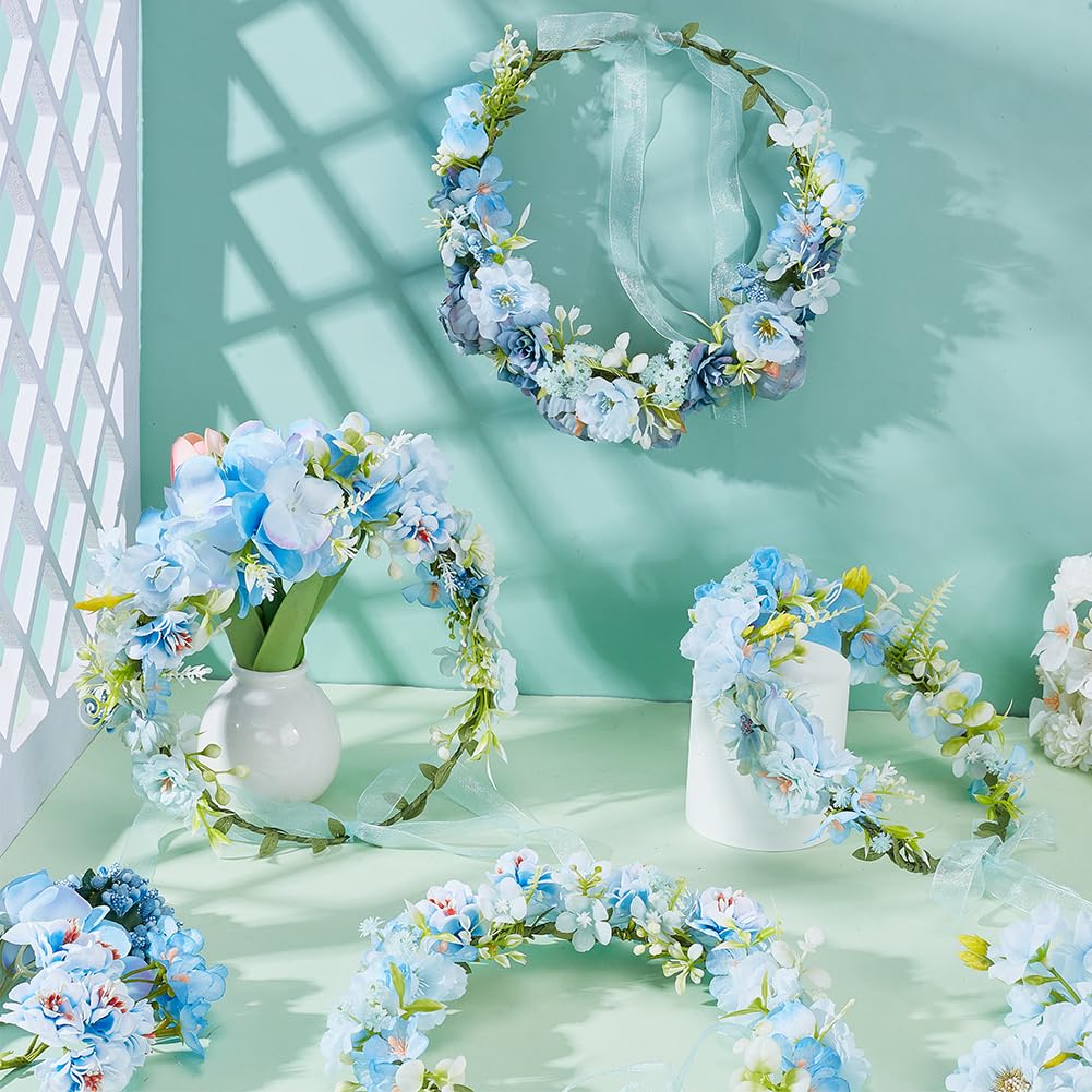 FREEBLOSS 4 Set Flower Crowns DIY Kit 67pcs Blue Flower Crown DIY Flower Crowns Headband Making Kit Handmade Floral Hair Accessories for Wedding Birthday Fairy Party Favors DIY Arts and Crafts FREEBLOSS