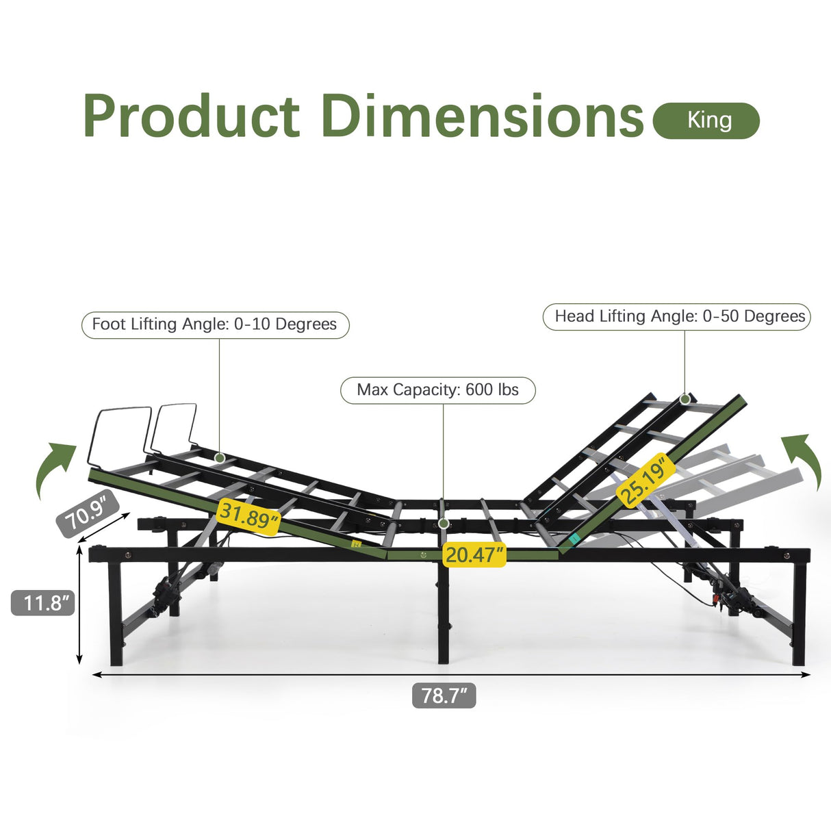 JAXPETY Adjustable Bed Frame King Electric Adjustable Bed Base with Head and Foot Incline Low-Noise Motor and Remote Control, Electric Bed Frame Fit for Most Mattress, Black JAXPETY