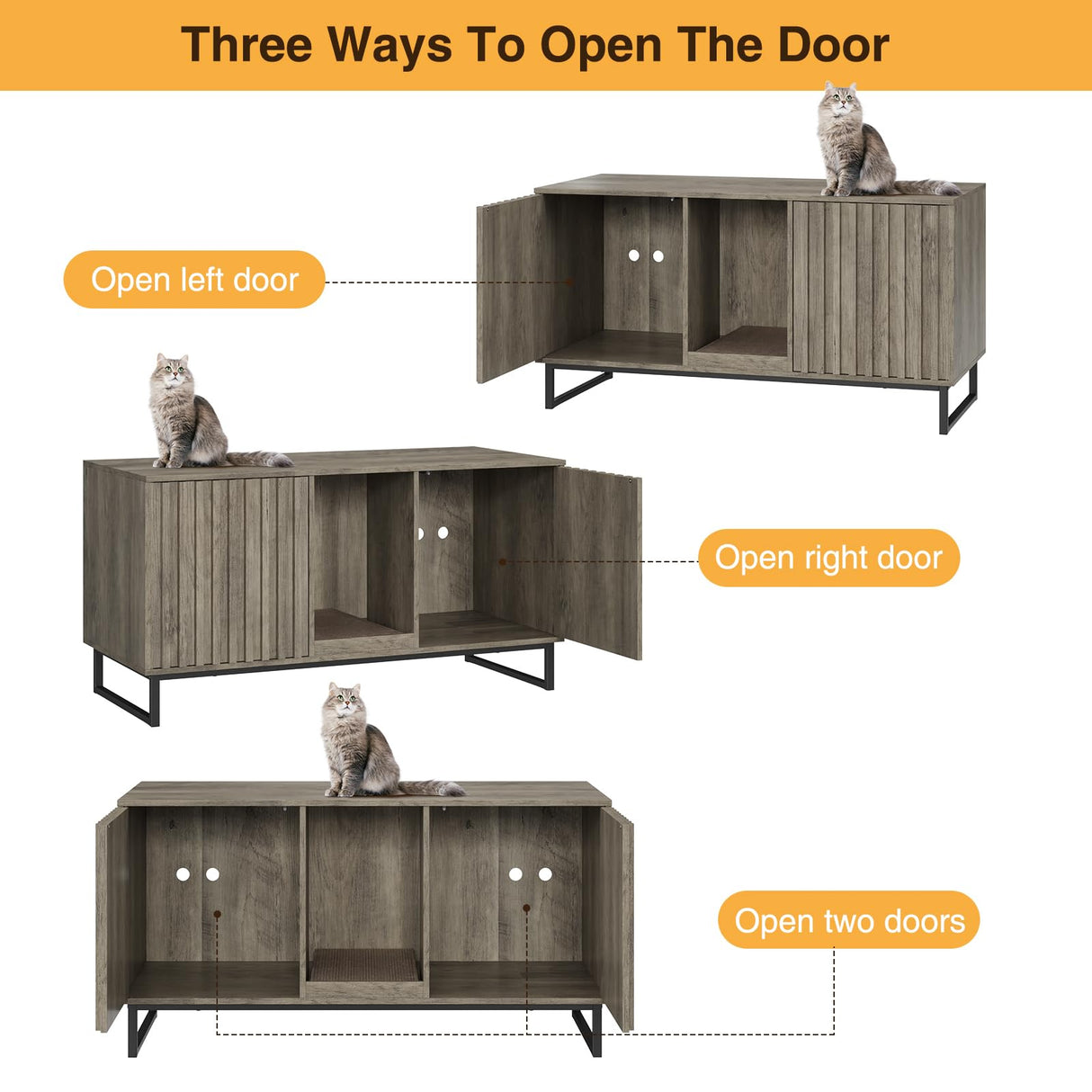 Cat Litter Box Enclosure for 2 Cats, 47.6’’ Litter Box Furniture Hidden with Scratch Pad, Double Room Large Cat Cabinet, Indoor Pet House TV Stand Side Table,Washroom,Grey Halitaa