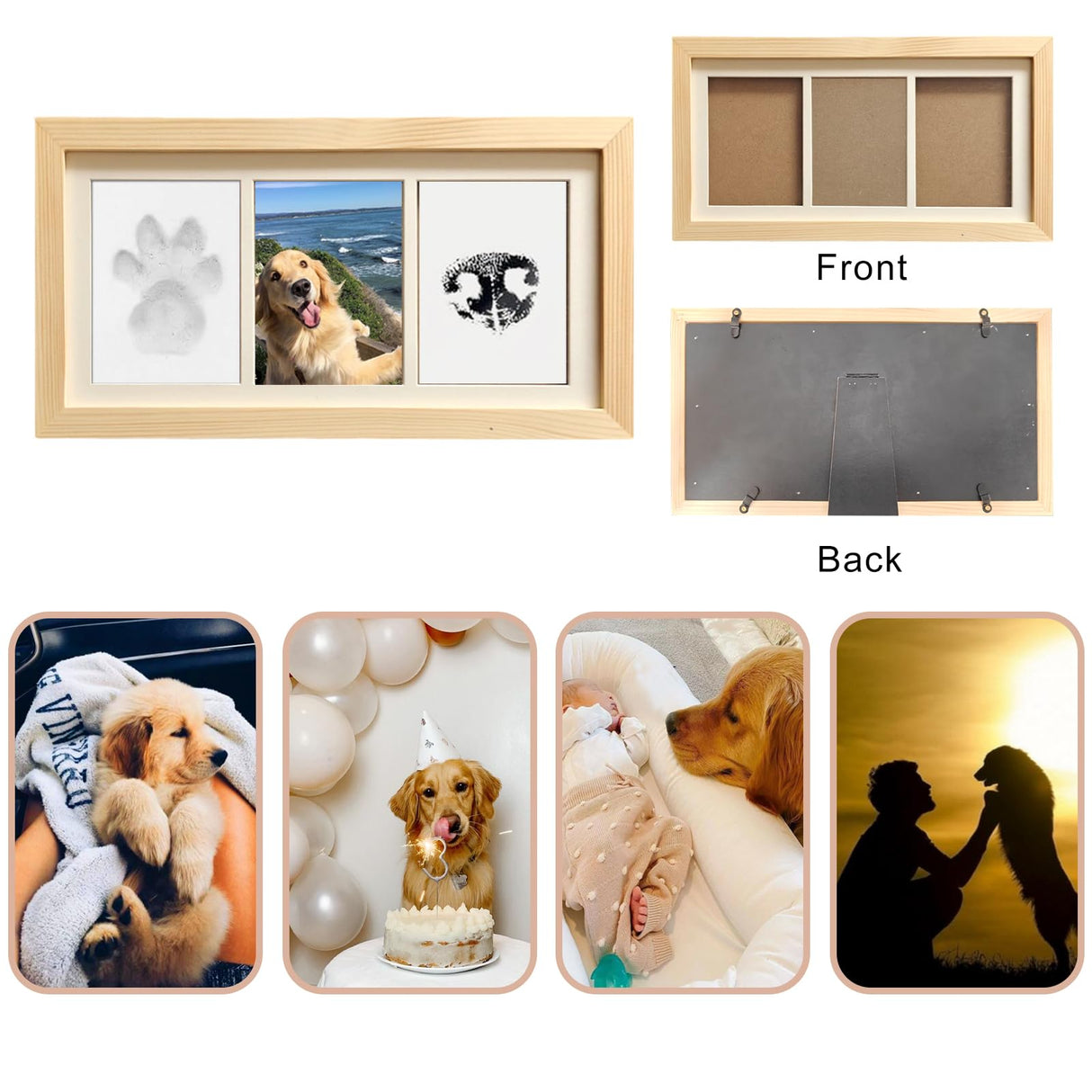 ZAPVLVT Paw Print Impression Kit for Dogs and Cats, 2 Clay, Large Ink Pad, Wooden Picture Frame, Pet Memorial Keepsake, Gift for Pet Owners & Lovers ZAPVLVT