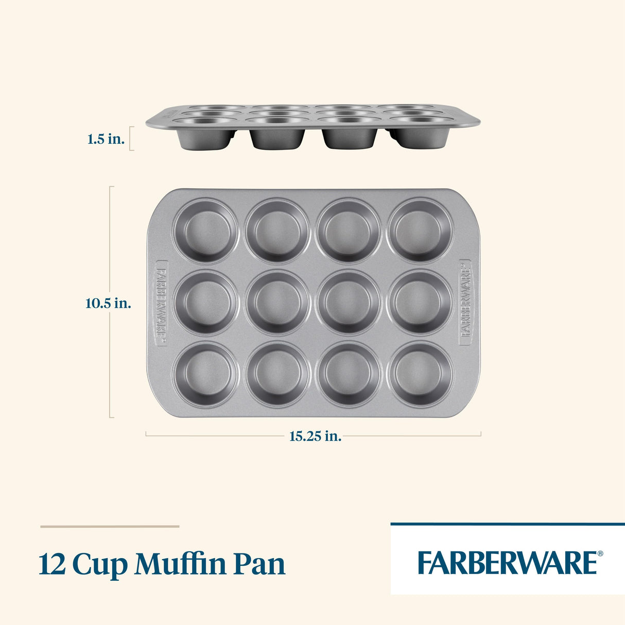 Farberware Nonstick Bakeware 12-Cup Muffin Tin / Nonstick 12-Cup Cupcake Tin - 12 Cup, Gray Farberware