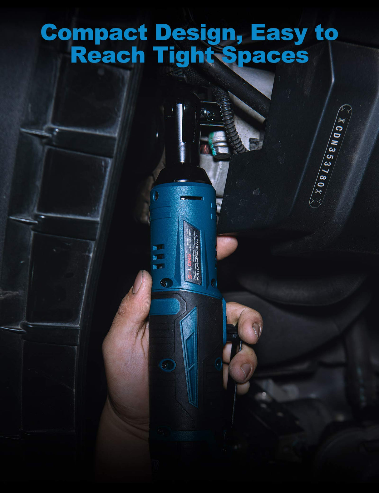 S-LONG Cordless Ratchet Wrench Set, 3/8" 400 RPM 12V Power Electric Ratchet Driver with 12 Sockets, Two 2000mAh Lithium-Ion Batteries and 60-Min Fast Charge S-LONG