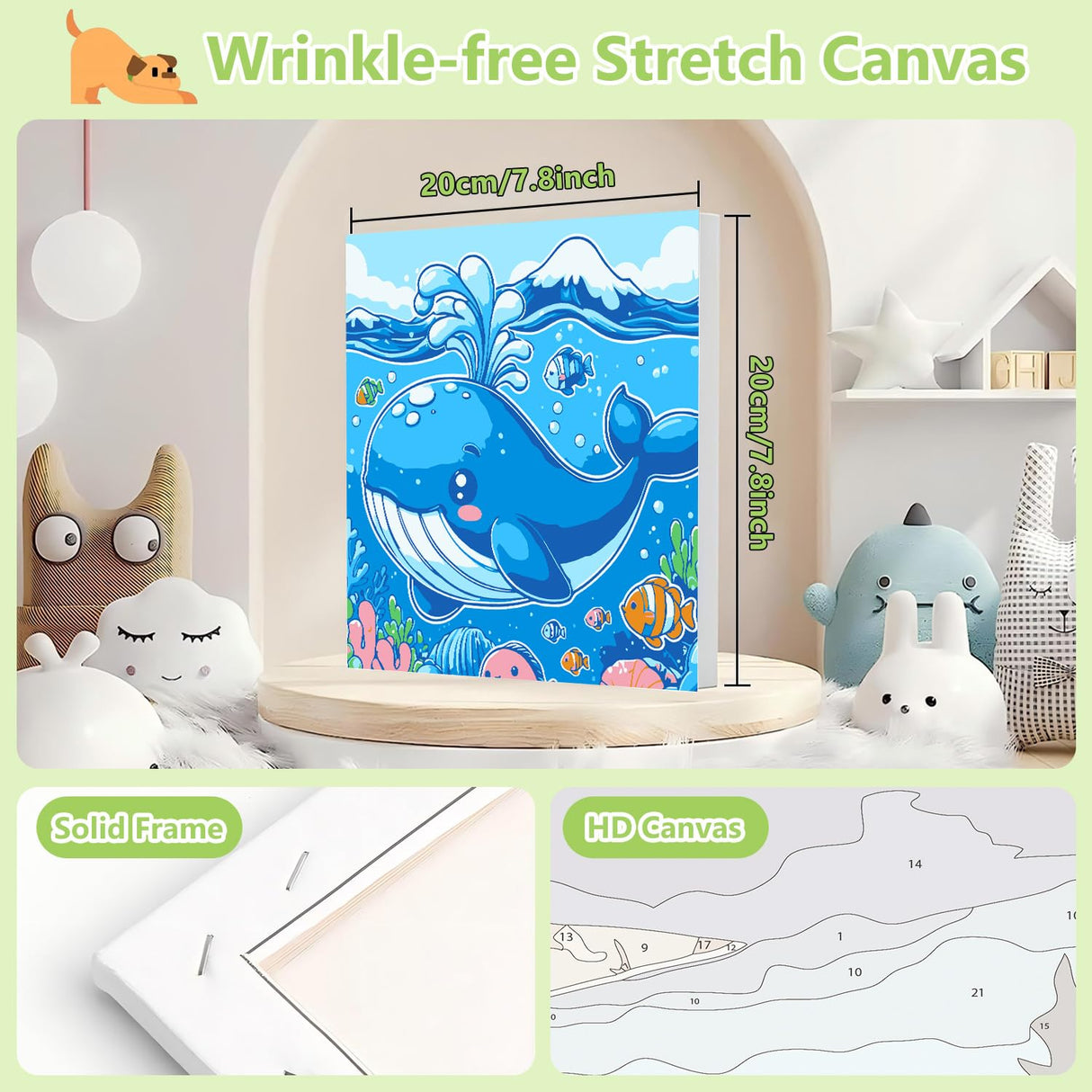 Reivworl Dolphin Paint by Numbers Kit for Kids, Dolphin Paint by Number with Frame and Easel, Paint by Number Kids Age 5-8-12 for Gifts and Decor (8X8 Inch) Reivworl
