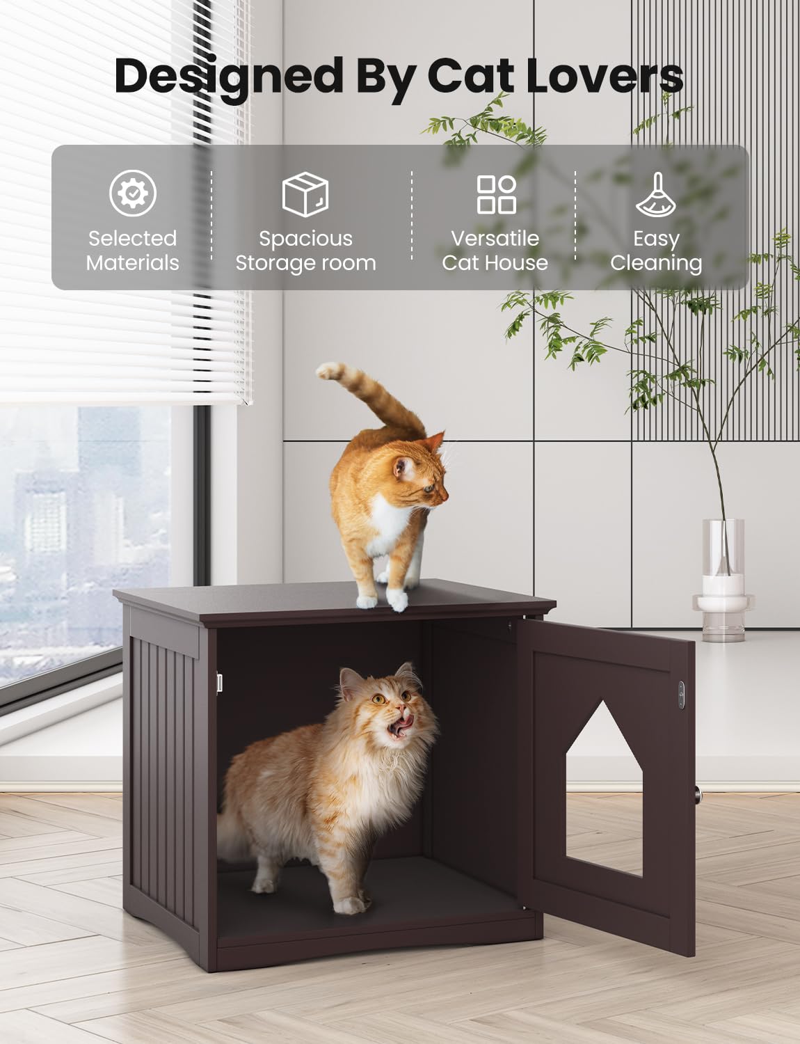HAPPAWS Cat Litter Box Enclosure Furniture, Modern Hidden Cat Litter Box Enclosure, Sturdy Wooden Night Stand & Cat House Side Table, Easy Assembly, Fit Most of Litter Box, Coffee HAPPAWS