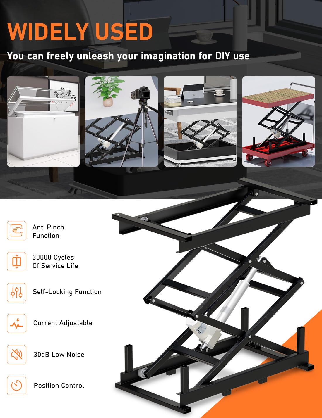 DIHOOL Electric Scissor Lift Table 140LB Load, 265-1270MM Height Adjustable Lifting Platform DIHOOL