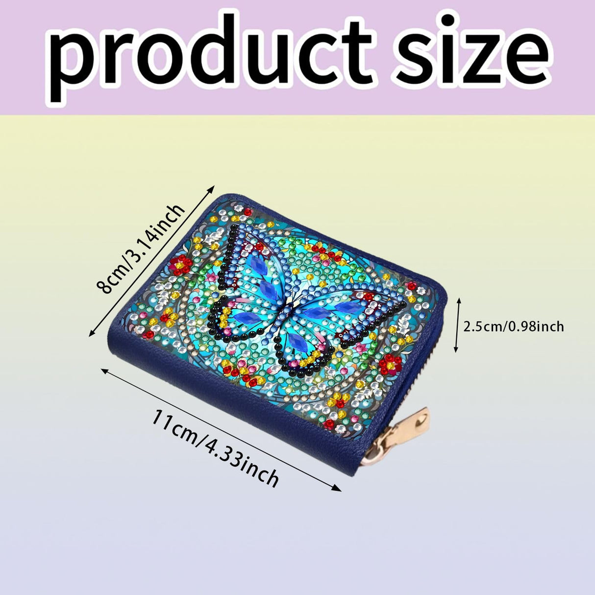 yzARTche Diamond Art Painting Credit Card Wallet, RFID Blocking Gem Art Leather Zipper Card Holder Wallet for Women-02-Blue Butterfly yzARTche