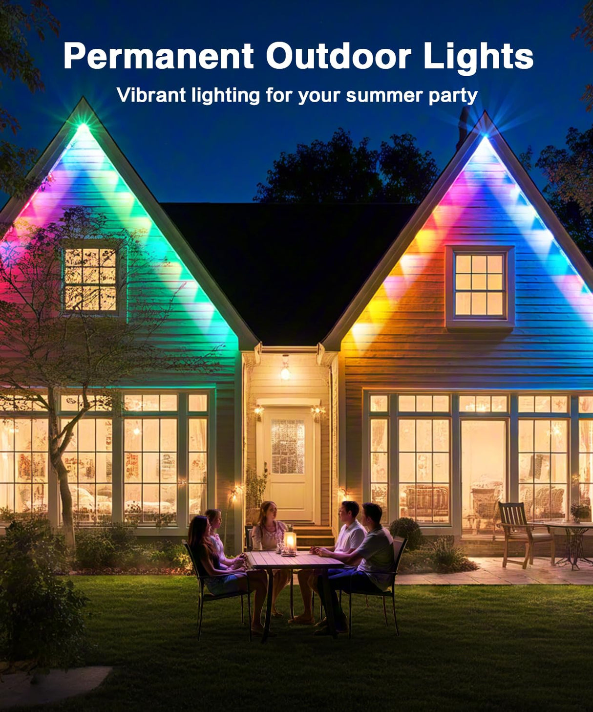 VSKIA Permanent Outdoor Lights for House,200ft 120 RGB+IC Smart Outdoor Decor, 50 Scene Modes, App/Remote Control, IP67 Waterproof, for Christmas, Holiday, Daily & Pool Party Decor VSKIA