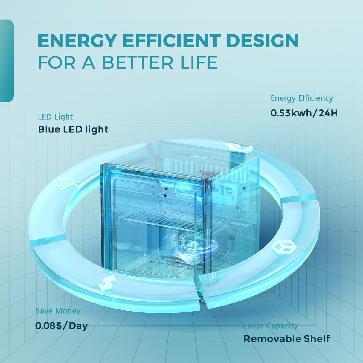 EUHOMY 48 Can Beverage Refrigerator cooler-Mini Fridge Glass Door for Beer Drinks Wines, Countertop Beverage Fridge with Adjustable Shelves Blue LED for Home/Office/Dorm/Bar, 1.3 cu.ft EUHOMY