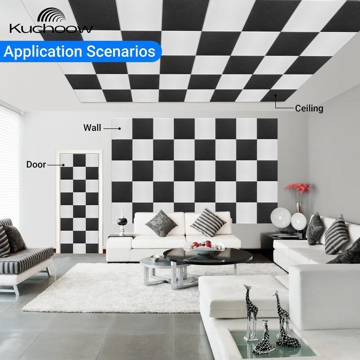 Soundproof Wall Panels, Kuchoow Acoustic Panels Self-Adhesive, 18 Pack Acoustic Wall Panels High Density, Sound Proof Panels for Walls Home Studio Office 12" X 12" X 0.4" White Kuchoow
