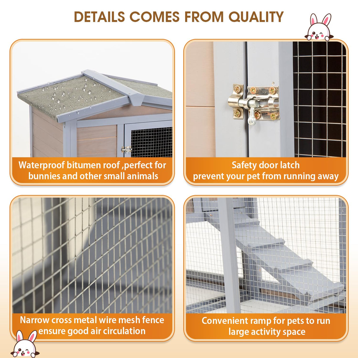 PayLessHere Rabbit Hutch Wooden Rabbit Cage Two Layers Chicken Coop Outdoor Indoor Bunny Cage Guinea Pig Cage Waterproof Roof Bunny Hutch with Casters and Tray PayLessHere