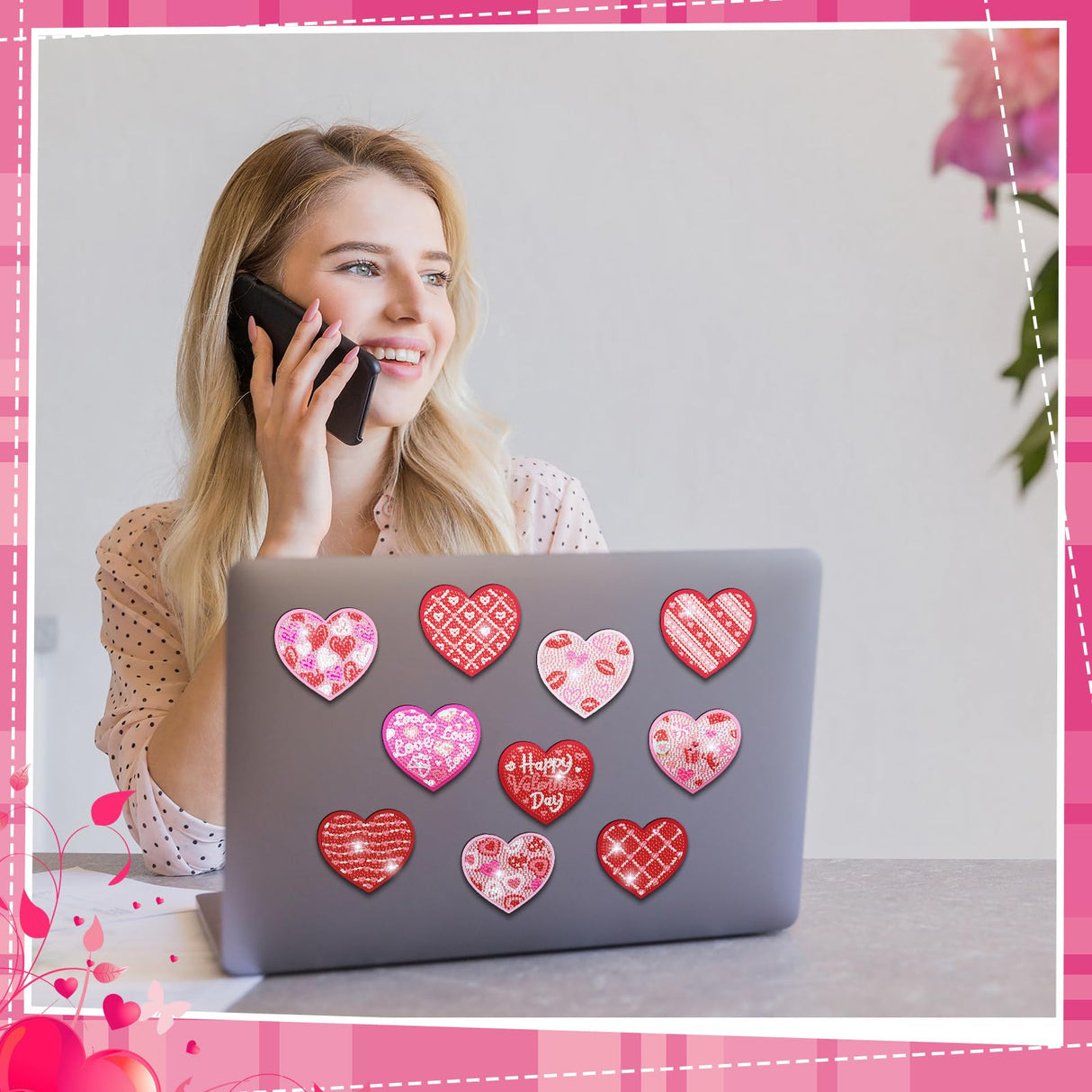 Motipuns 30 Pcs Valentine's Day Heart Diamond Painting Magnets Kits Valentines Diamond Art Fridge Magnet Refrigerator Sticker for Beginners Adults DIY Art Craft Gifts Home Decors Motipuns