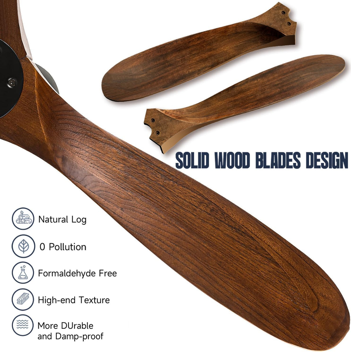 52 Inch Smart Ceiling Fan with Lights, Outdoor Ceiling Fans for Patios Damp Rated, 3 Blades Propeller Walnut Wood Farmhouse Ceiling Fan, Large Airflow DC Ceiling Fan with Remote/APP/Alexa Control XCWIIE