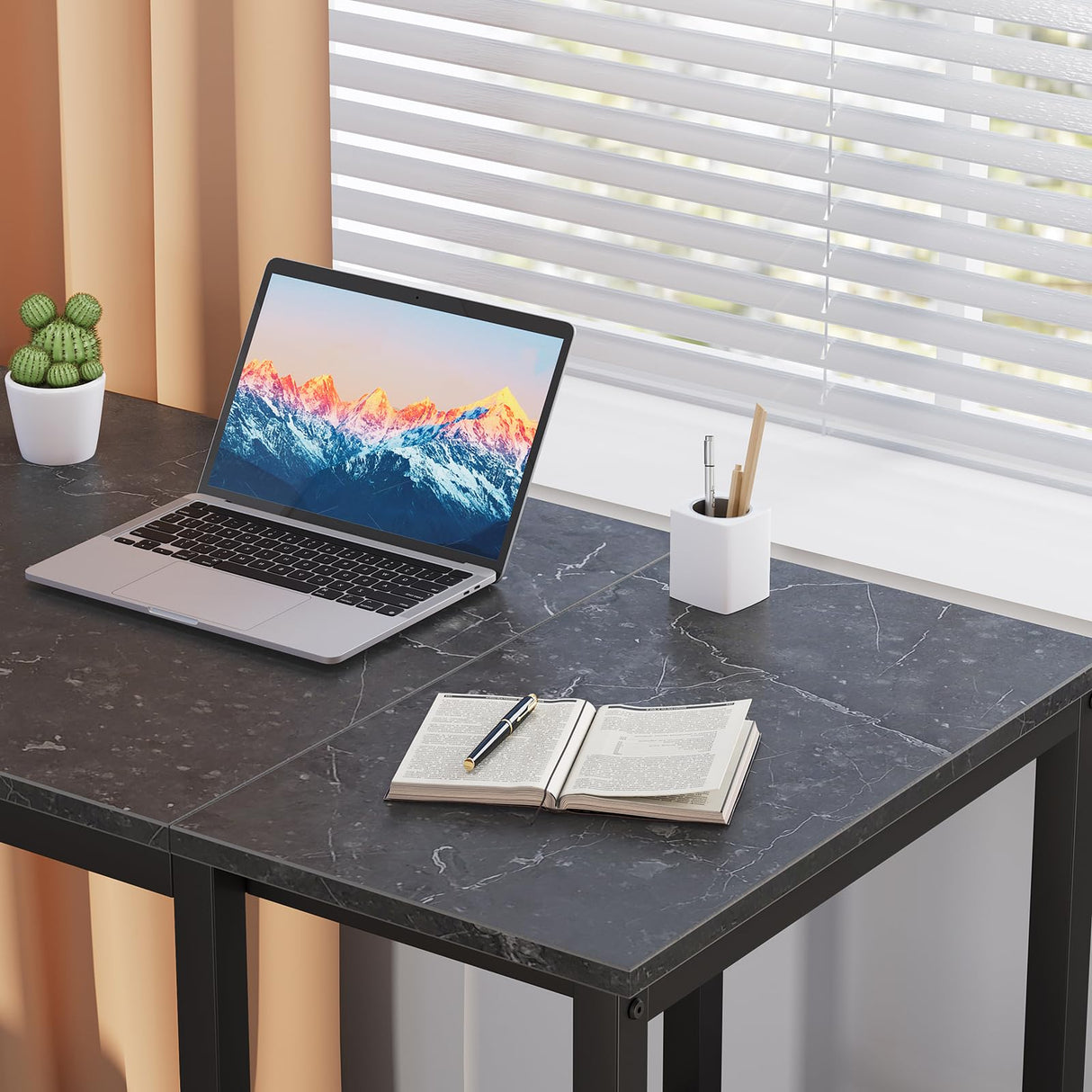 SINPAID Computer Desk 40 inches with 2-Tier Shelves Sturdy Home Office Desk with Large Storage Space Modern Gaming Desk Study Writing Laptop Table, Black Marbling (Black Marbling, 40) SINPAID