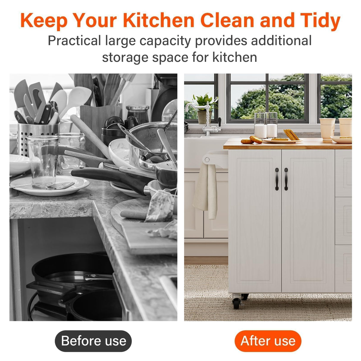 4 EVER WINNER Kitchen Island Cart on Wheels with Storage and Drop Leaf, 43" Rolling Kitchen Cart with Spice Rack & Towel Rack & 3 Drawers, White 4 EVER WINNER