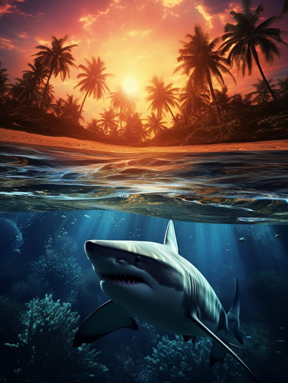 SKRYUIE Paint by Numbers Sharks for Adults, Acrylic Oil Painting by Numbers Kits for Beginner with Paintbrushes Brushes Art Crafts Canvas for Home Decor 16x20 inch / 40x50 cm B63125 SKRYUIE