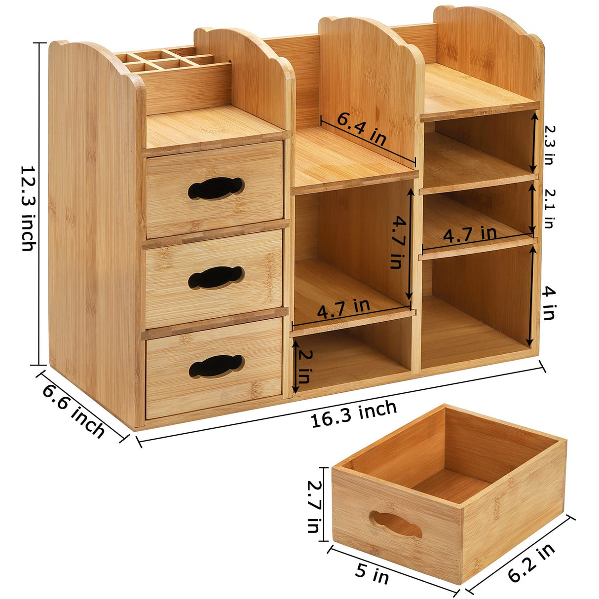 Coloch Bamboo Makeup Cosmetics Organizer with Drawers, Multifunctional Dresser Top Makeup Storage Tabletop Organizer Shelf for Desktop, Skincare, Beauty Supplies, Cosmetics Display, Stationery Storage Coloch