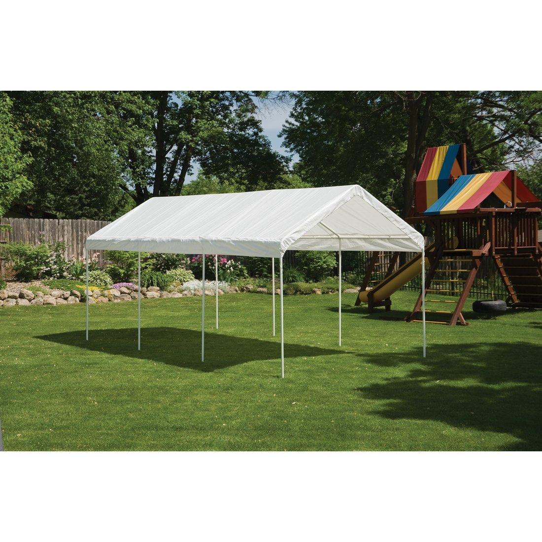 ShelterLogic 10' x 20' MaxAP Canopy Series Compact Outdoor Easy to Assemble Steel Metal Frame Canopy with 50+ UPF Sun Protection and Waterproof Cover, white (23522) ShelterLogic