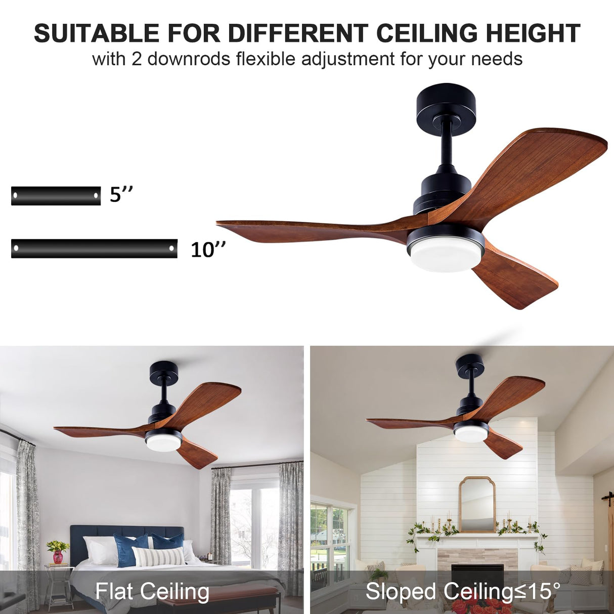 BOOMJOY 42'' Ceiling Fans with Lights and Remote Control, 6 Speed Quiet Reversible DC Motor, 3 Blades Wood Indoor Outdoor Ceiling Fan with Light for Living Room Bedroom Study Office BOOMJOY