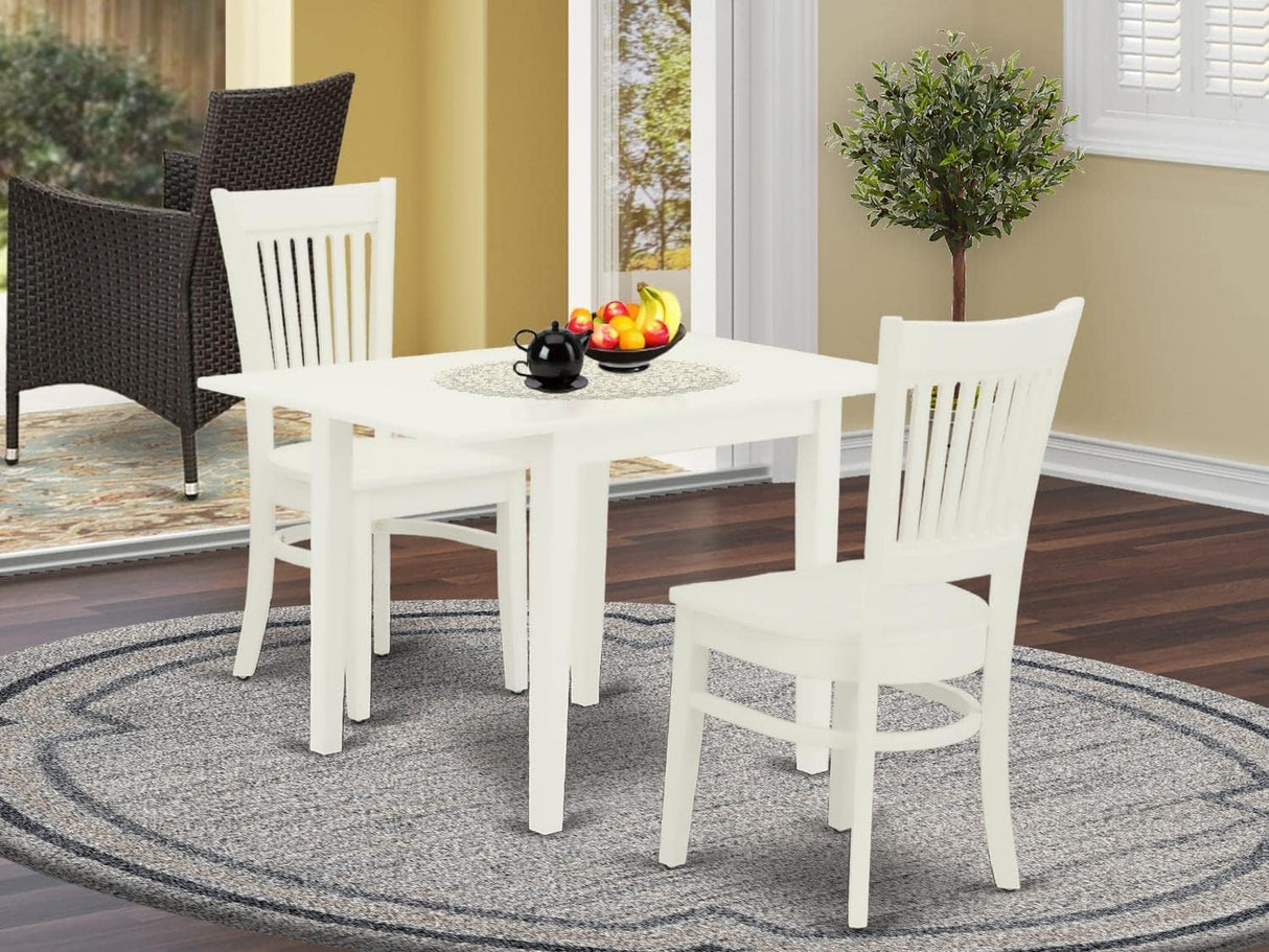 East West Furniture Norden 3 Piece Modern Set Contains a Rectangle Wooden Table with Dropleaf and 2 Dining Chairs, 30x48 Inch, Linen White East West Furniture