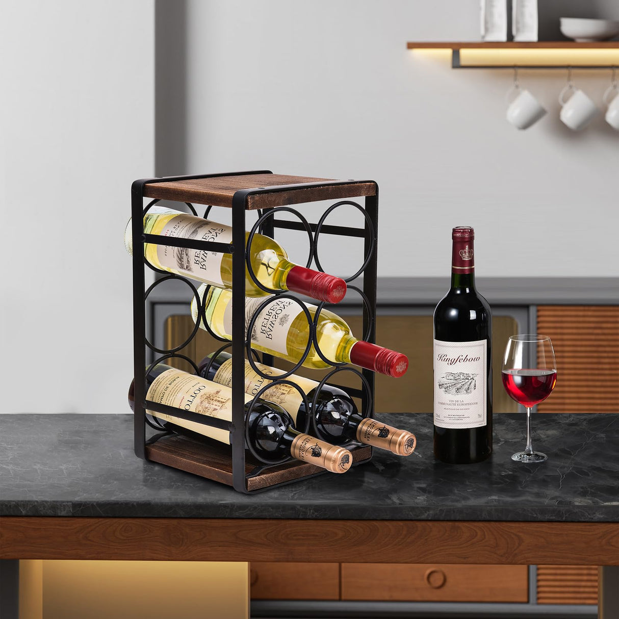 SODUKU Rustic Wood Countertop Wine Rack 6 Bottles No Need Assembly Brown SODUKU