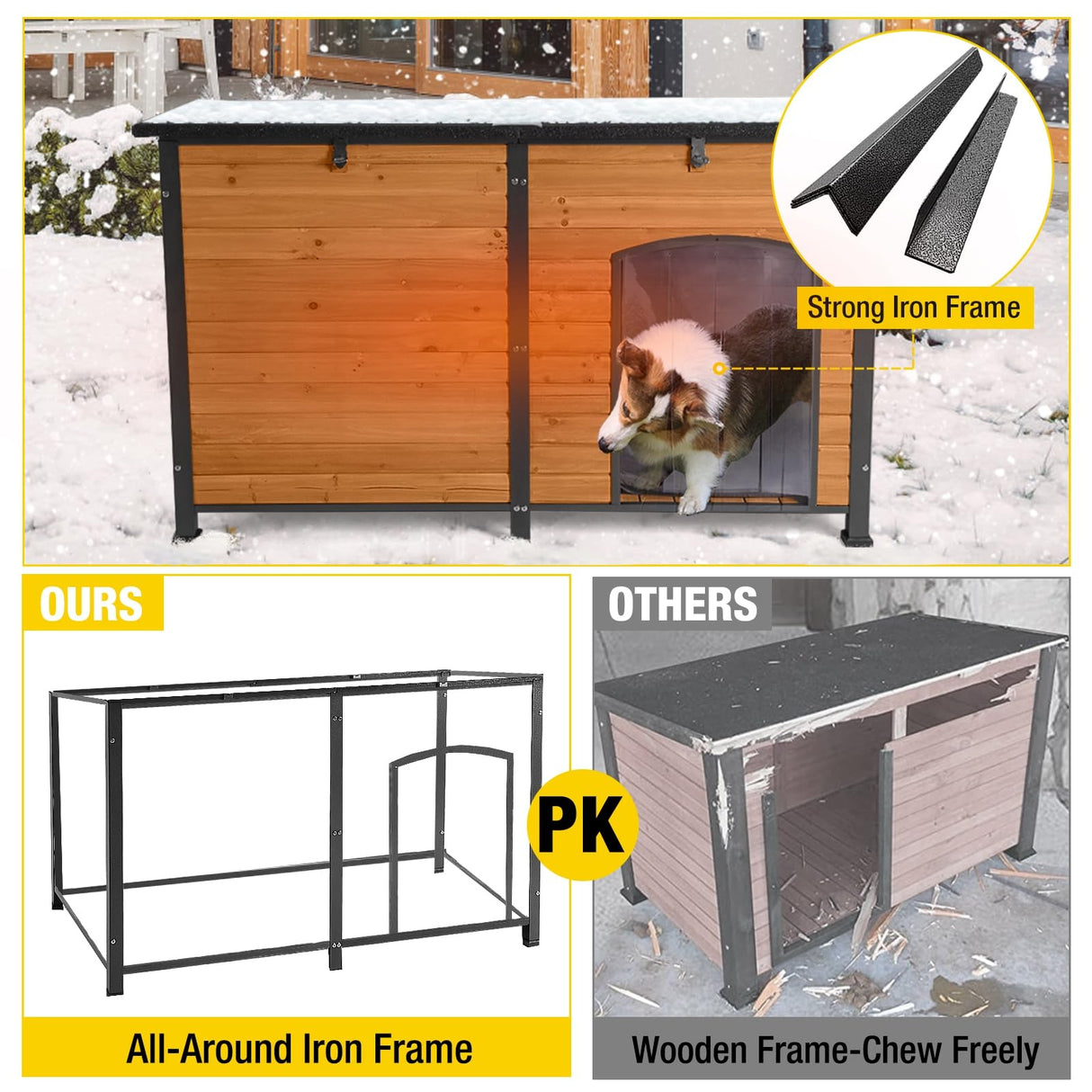 Outdoor Dog House 59" Extra Large Insulated Dog Kennel with Insulation Liner for Winter,All-Around Iron Frame Aivituvin