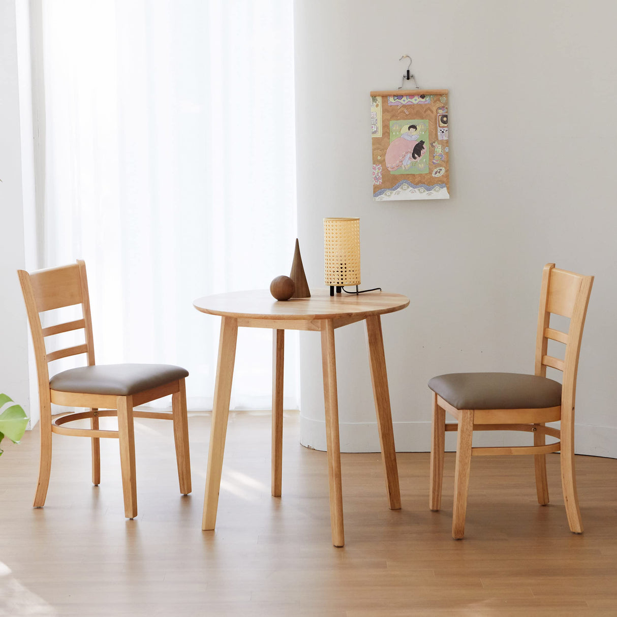 Livinia Canberra 27.6" Round Wooden Dining Table/Small Mid Century Modern Malaysian Oak Kitchen Table (Natural-Oak) Livinia