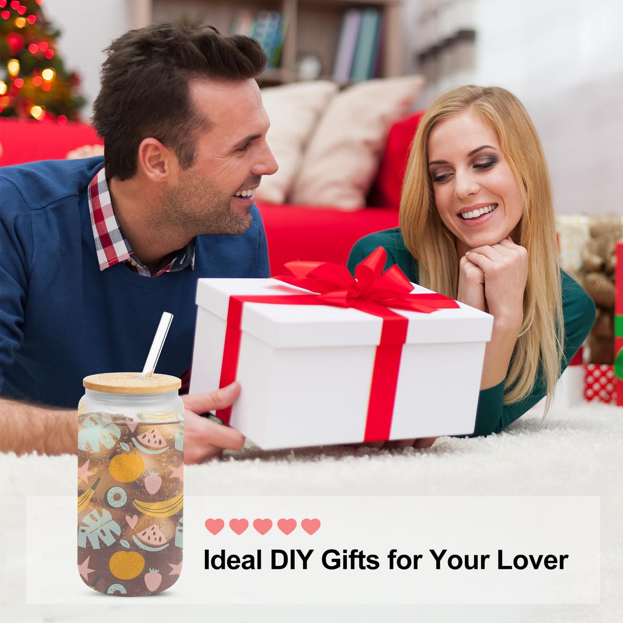 MOVNO 12 Pack Sublimation Cups - 16oz Frosted Glass Cups with Bamboo Lids and Straws Sublimation Glass Blanks Beer Can Shaped Cups Sublimation Glass Tumblers for Iced Coffee Juice Soda Drinks MOVNO