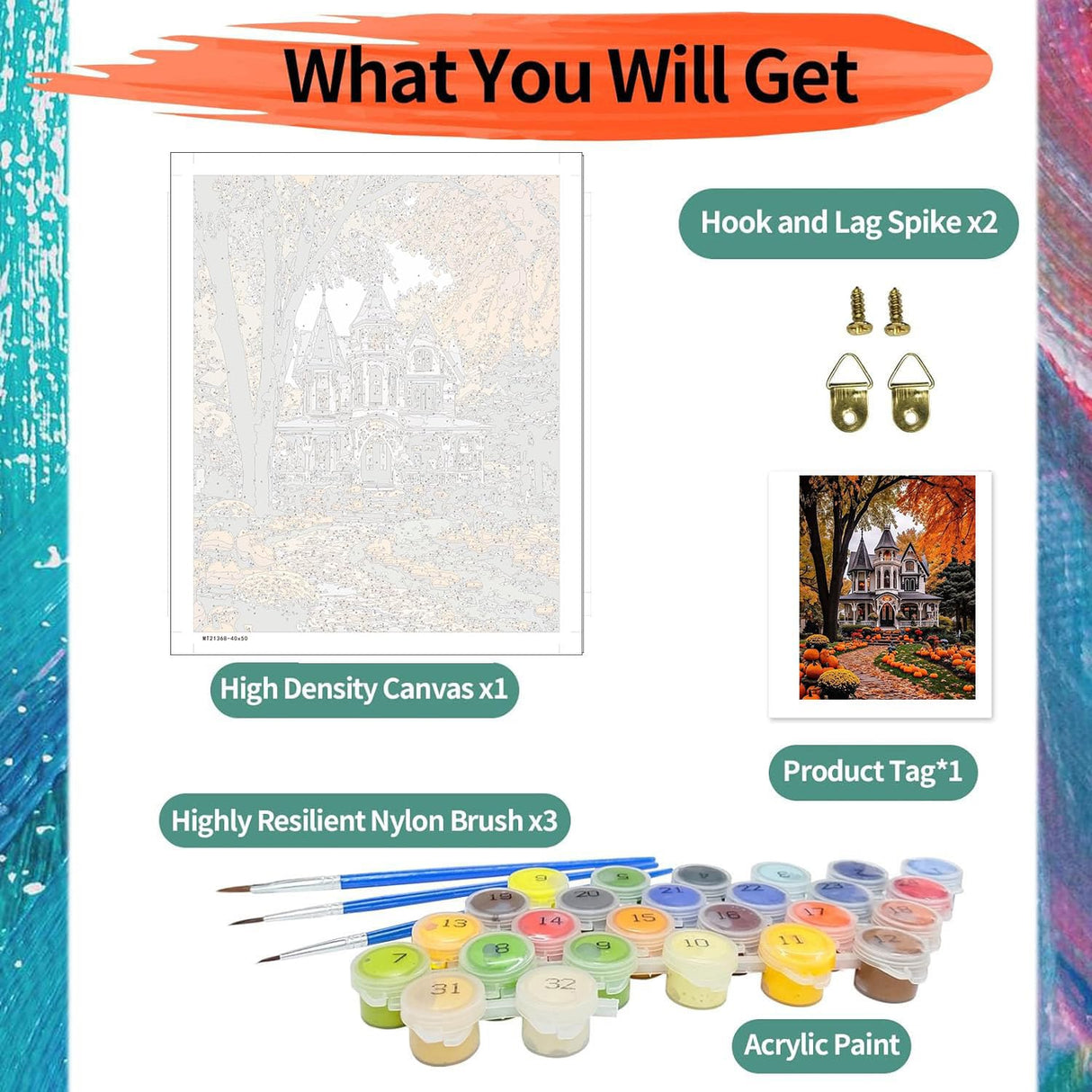 Halloween Paint by Numbers Kits for Adults - Painting by Numbers Kit Landscape, Fall Adults Paint by Number Kits on Canvas Without Frame Oil Painting Acrylic Paints for Home Wall Decor 16X20 inch ajepon