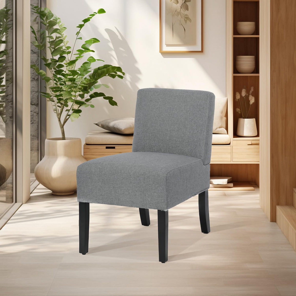 PayLessHere Modern Armless Accent Chairs - Solid Wood Legs, Slipper Chair for Living Room, Grey PayLessHere