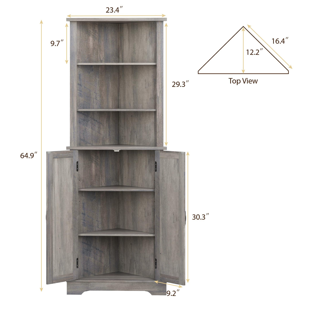 Smuxee Tall Corner Storage Cabinet, Farmhouse Corner Cabinet with Barn Door and Adjustable Shelf, Wash Grey Freestanding Cabinet Organizer for Bathroom, Kitchen, Living Room Smuxee