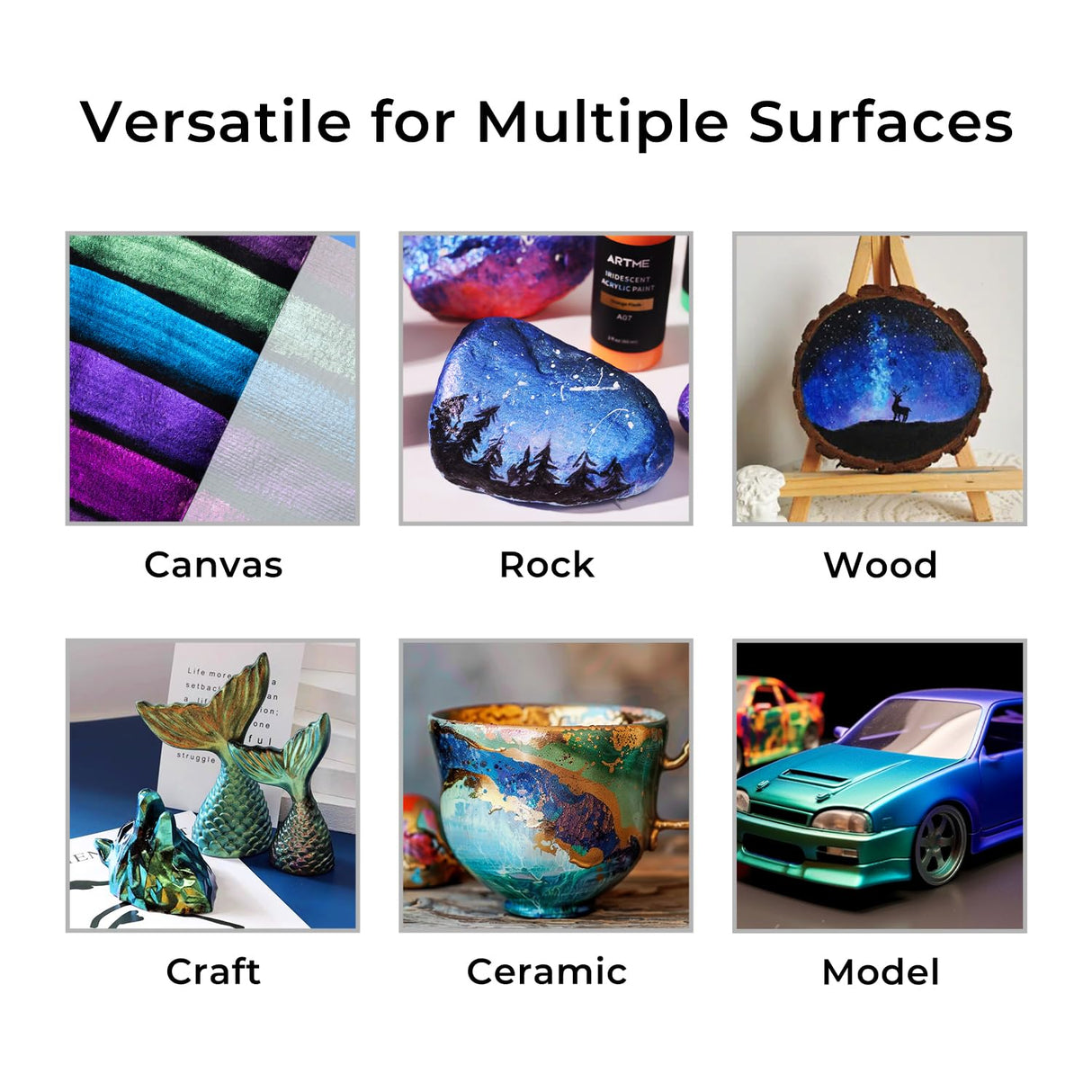 Artme Iridescent Acrylic Paint Set, 20 Chameleon Colors in 2 oz/60ml Bottles, Color-shifting Acrylic Paint, Color Change Paint Perfect for Artists, Beginners on Canvas, Rocks, Wood, Fabric, Ceramic Artme