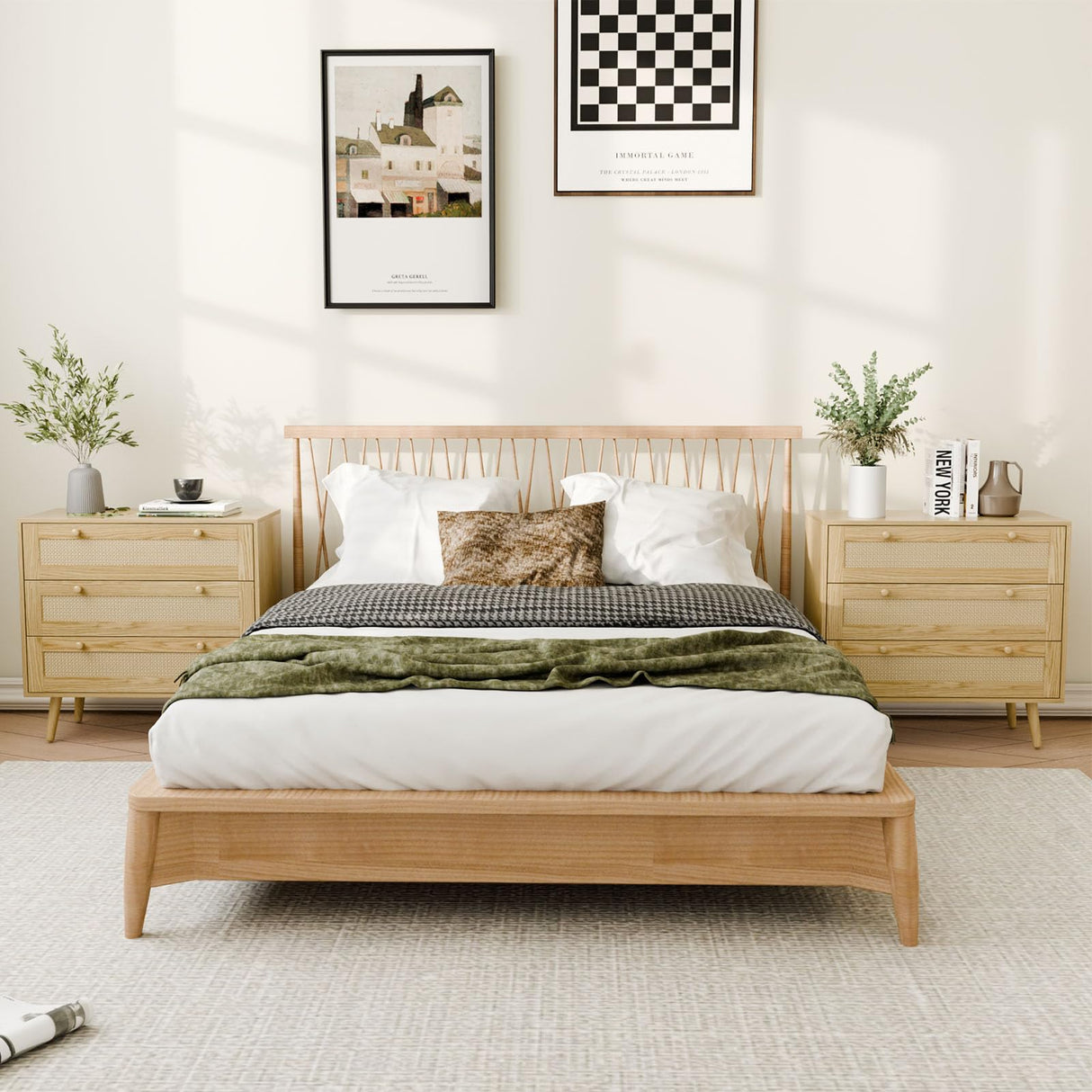 FURNIinspire 3 Drawer Dresser for Bedroom, Boho Dresser Chest with Handles for Bedroom Hallway Living Room FURNIinspire