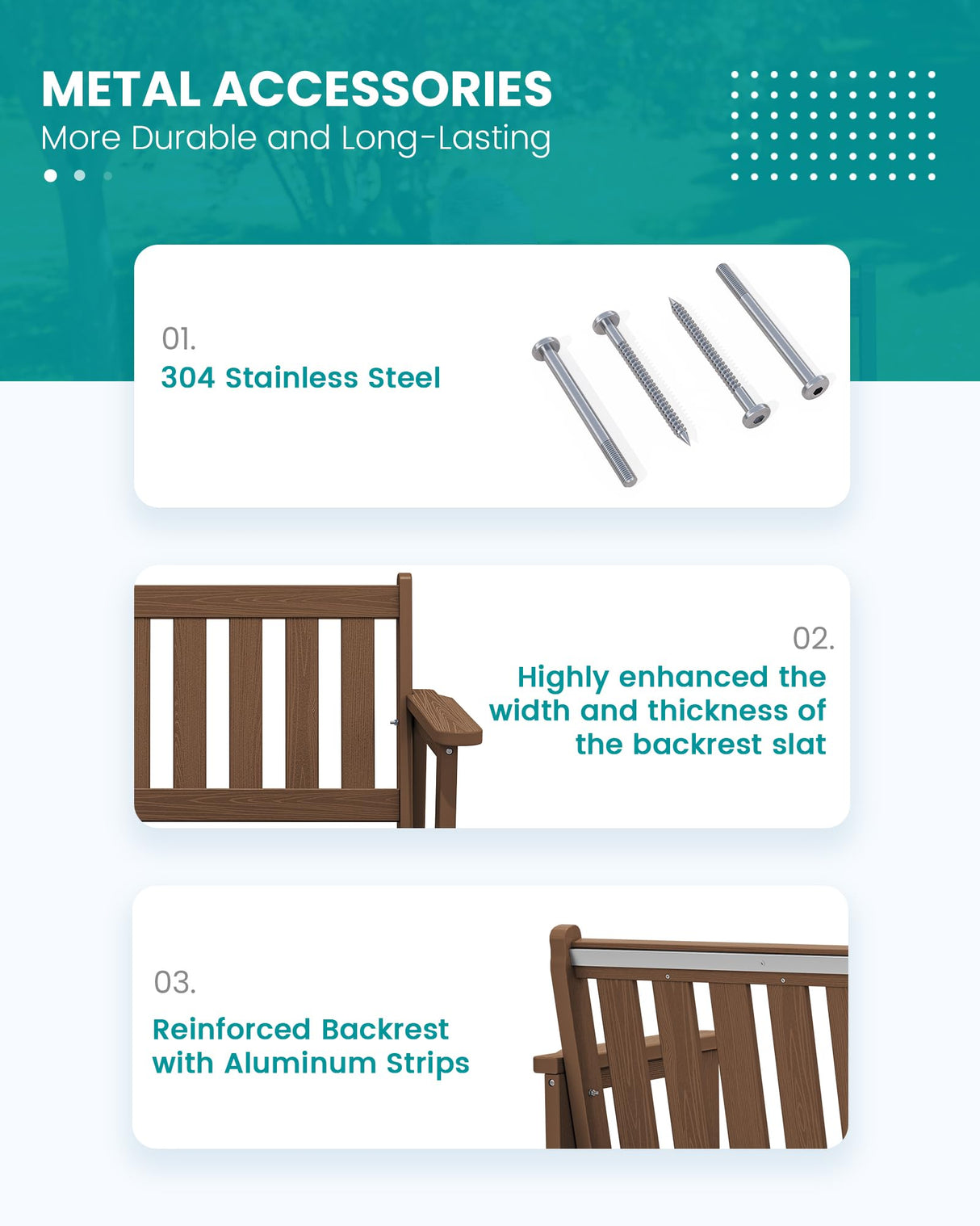 SERWALL Outdoor Bench, HDPE Outdoor Benches Weatherproof, 2-Person Garden Bench with 660 lbs Weight Capacity, Patio Benches for Outdoors, Garden, Porch, Backyard and Park, Brown SERWALL