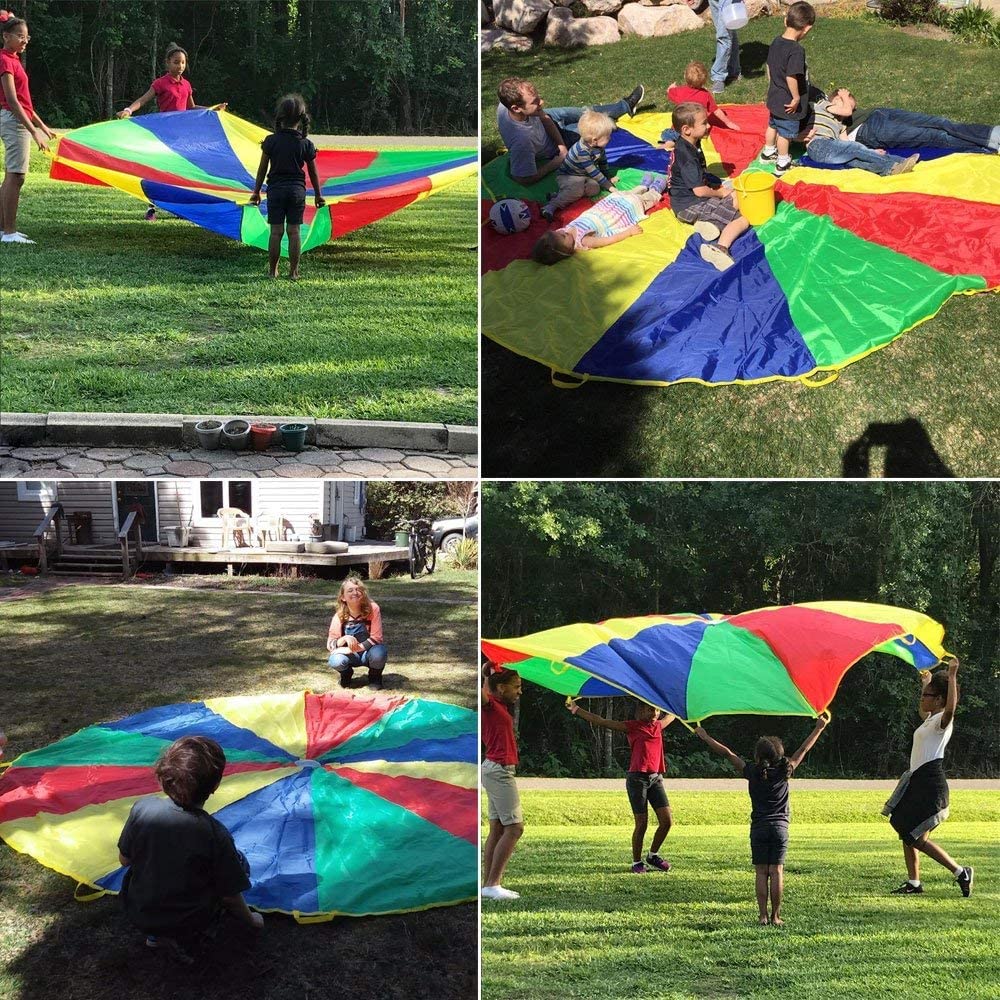 Sonyabecca Kids Play Parachute, Play Parachute 20ft with 16 Handles for Kids Cooperation Group Play Sonyabecca
