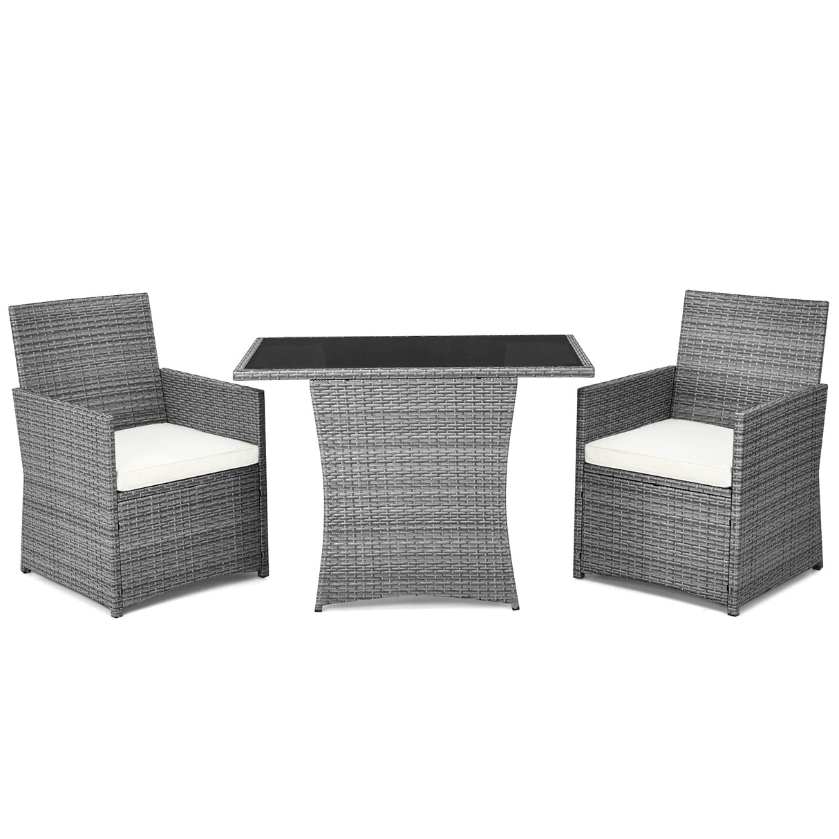 DORTALA 3 Pieces Patio Rattan Furniture Set, Outdoor Wicker Conversation Set with Sponge and Coffee Table, Cushioned Dining Bistro Chair Set for Patio Garden Backyard Pool, White DORTALA