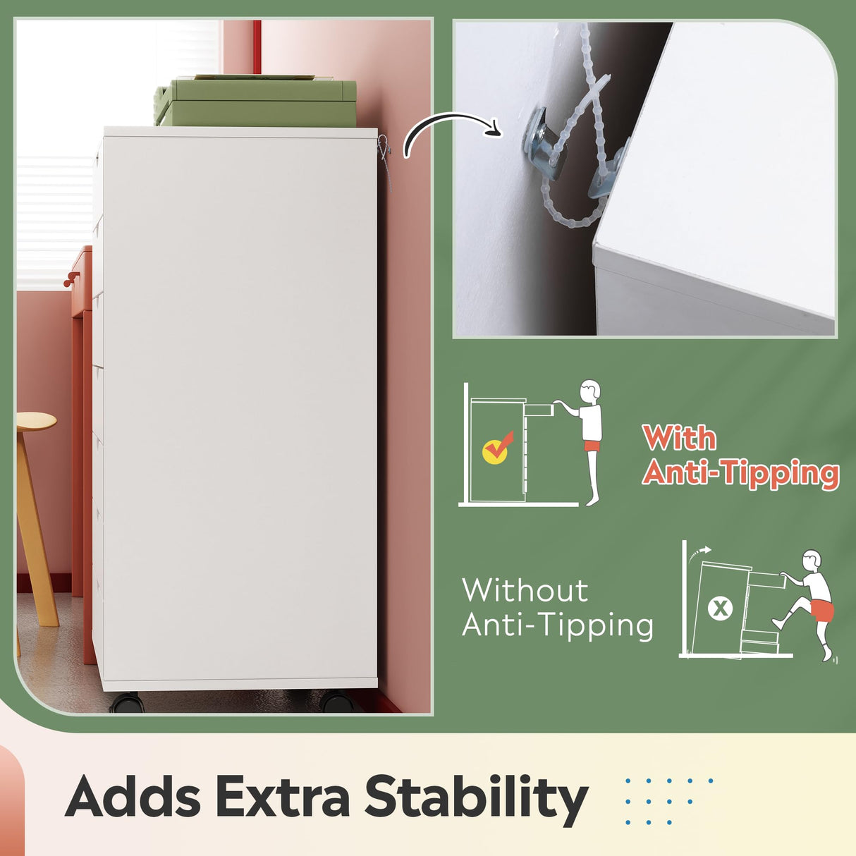 DEVAISE 7-Drawer Chest, Wood Storage Dresser File Cabinet with Wheels, White DEVAISE